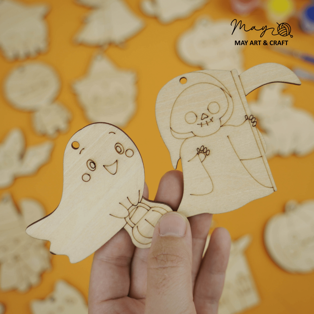 Set 20 hình gỗ tự tô màu trang trí Halloween