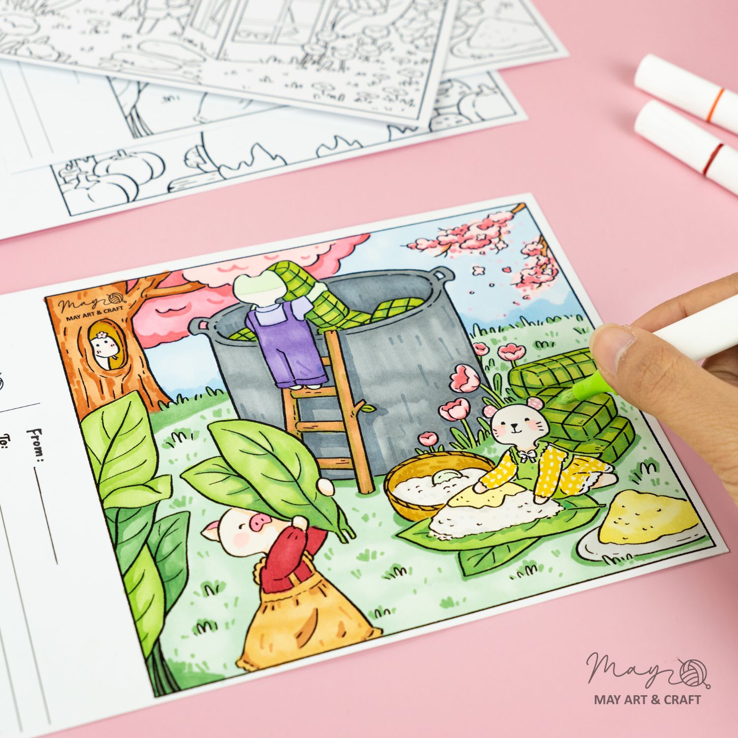 Bộ tranh tô màu postcard 4 mùa lễ hội