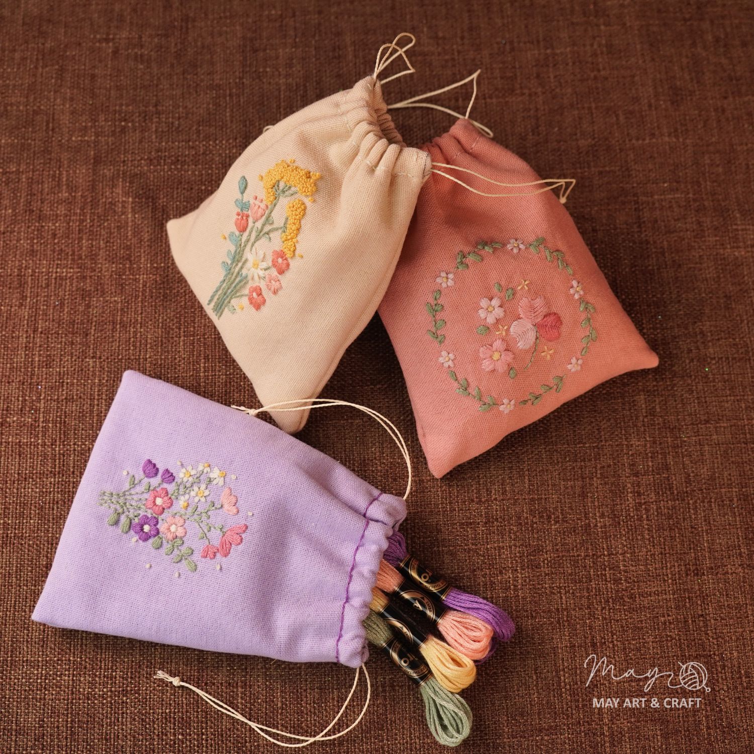Set nguyên liệu tự làm túi rút thêu hoa