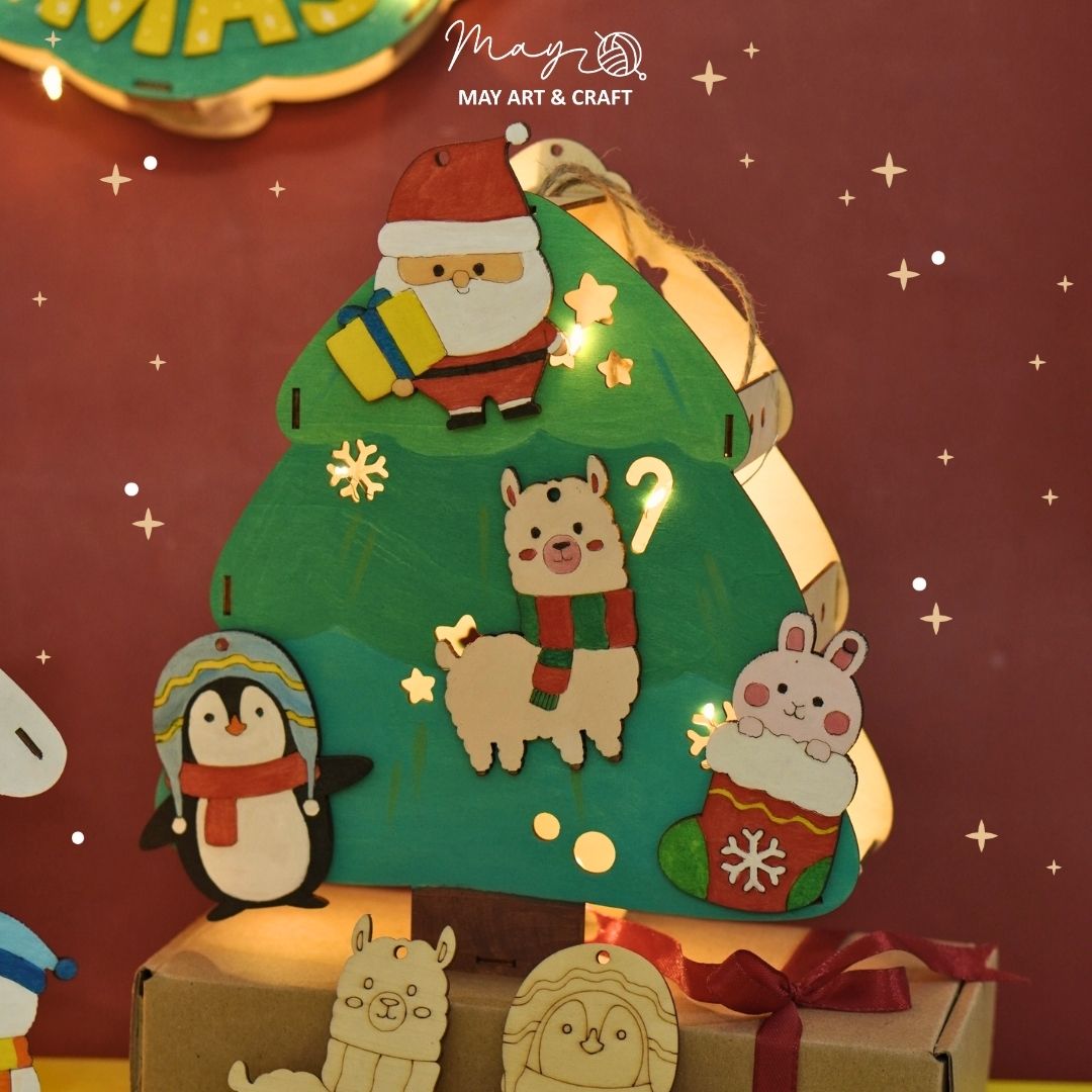 Set trang trí đèn lồng gỗ chủ đề Noel