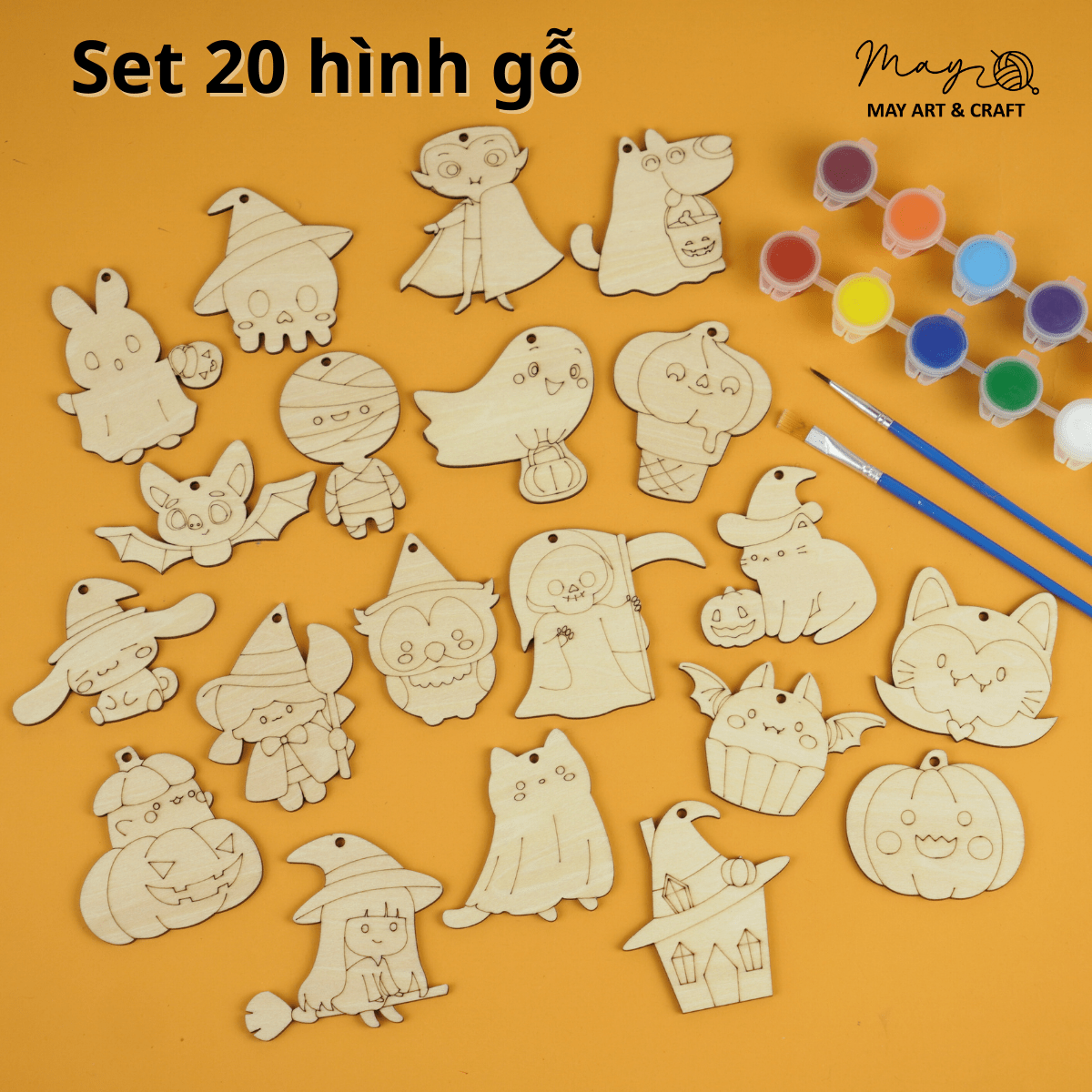 Set 20 hình gỗ tự tô màu trang trí Halloween