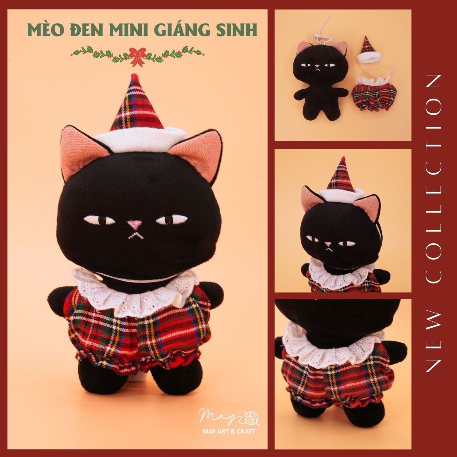 Combo mèo đen mini giáng sinh cao 16 cm