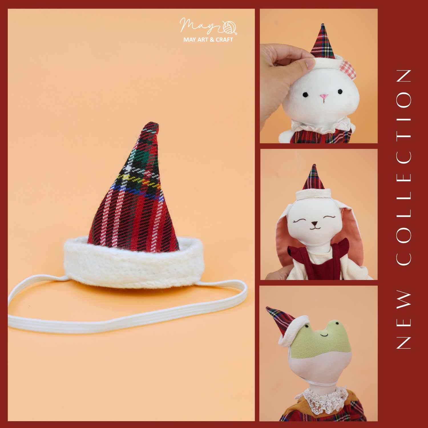 Mũ noel mini caro đỏ cổ điển cho thú bông