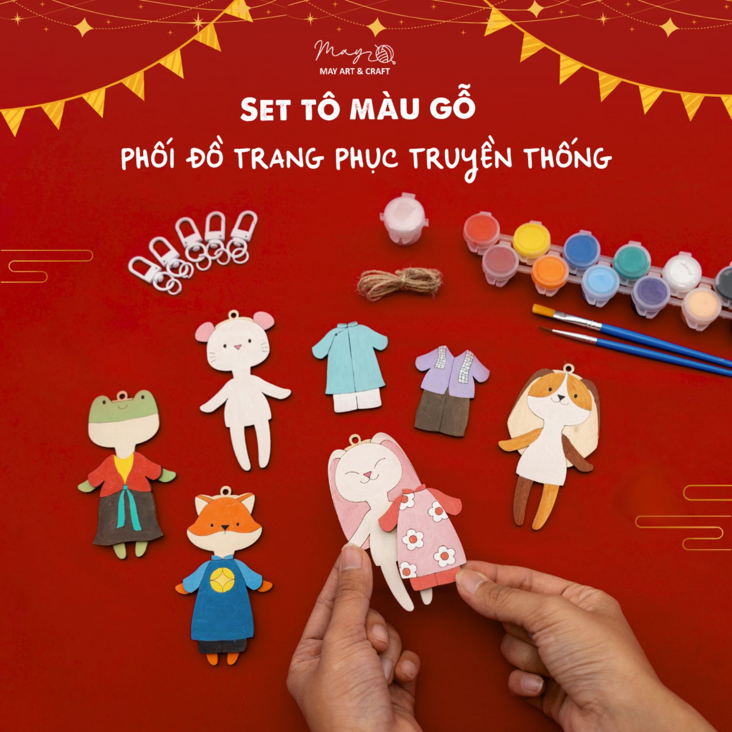 Set tô màu gỗ phối đồ trang phục truyền thống