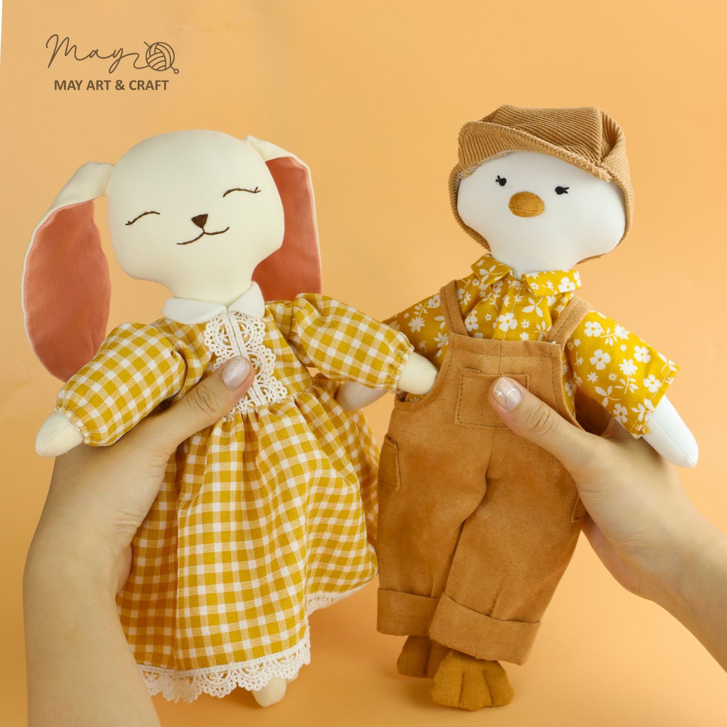 Combo thú bông vải cặp đôi thỏ vịt vàng