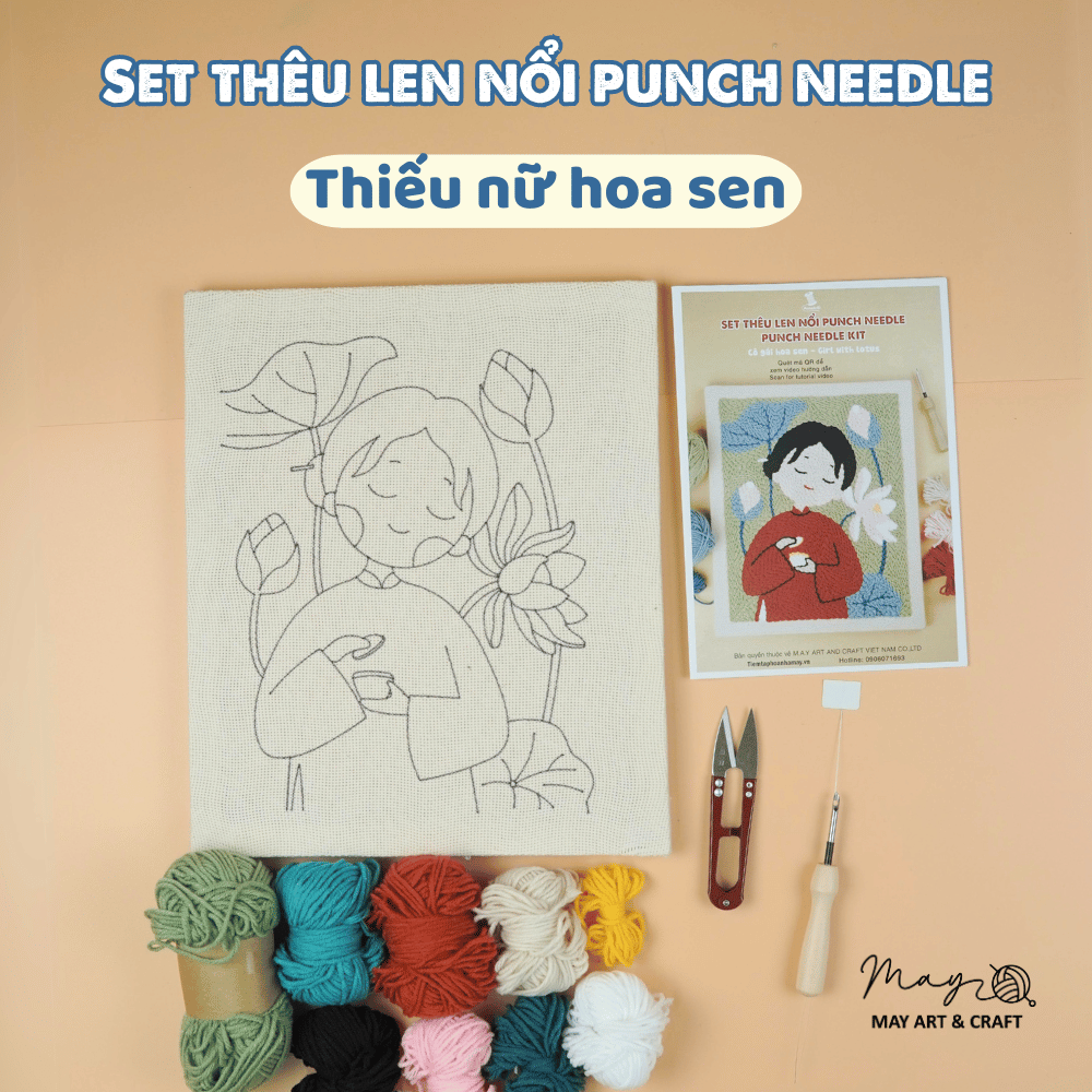 Set thêu tranh len nổi khung gỗ (punch needle) nhiều mẫu
