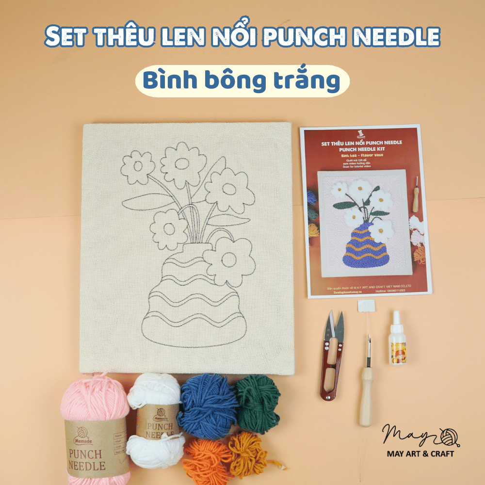 Set thêu tranh len nổi khung gỗ (punch needle) nhiều mẫu