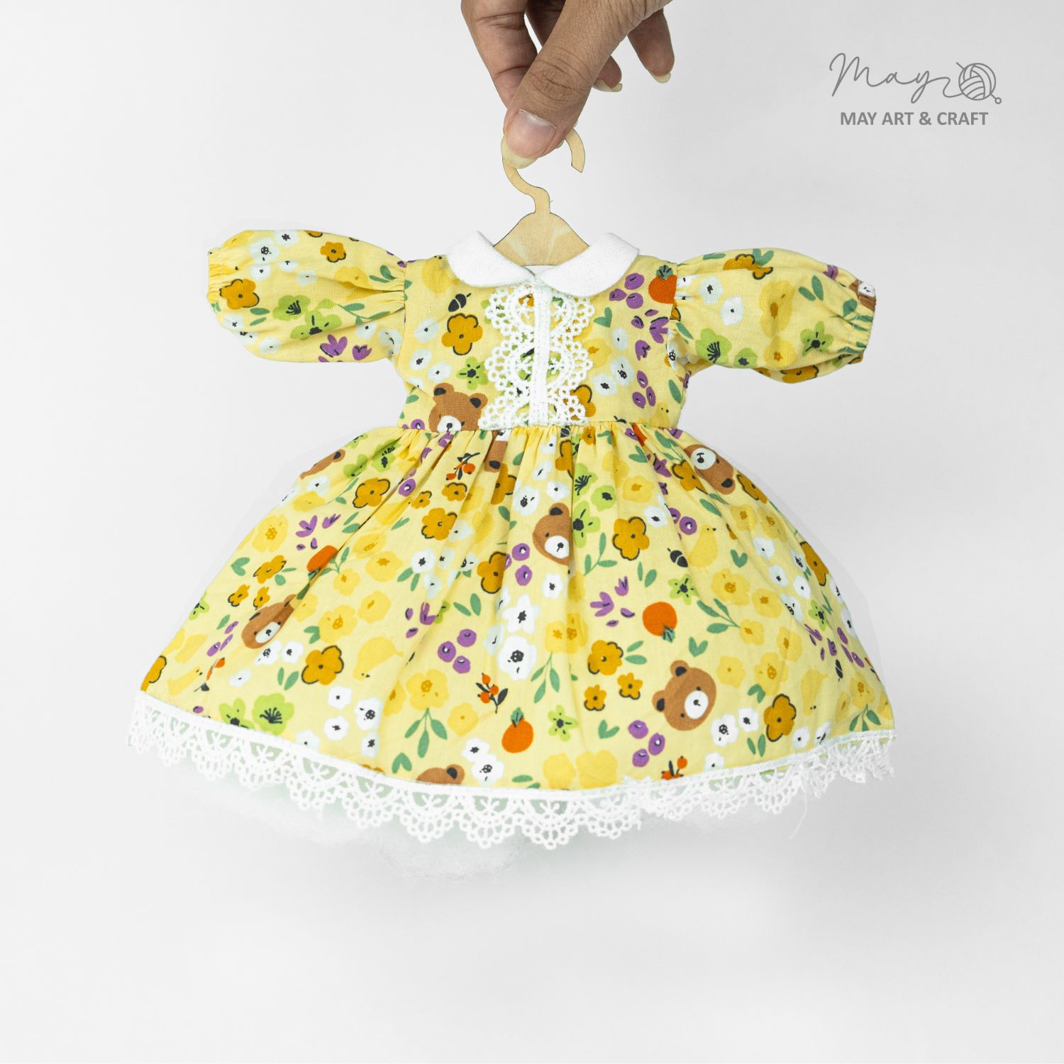 Váy xòe cổ sen phối ren cho thú bông (nhiều màu sắc hoạ tiết)