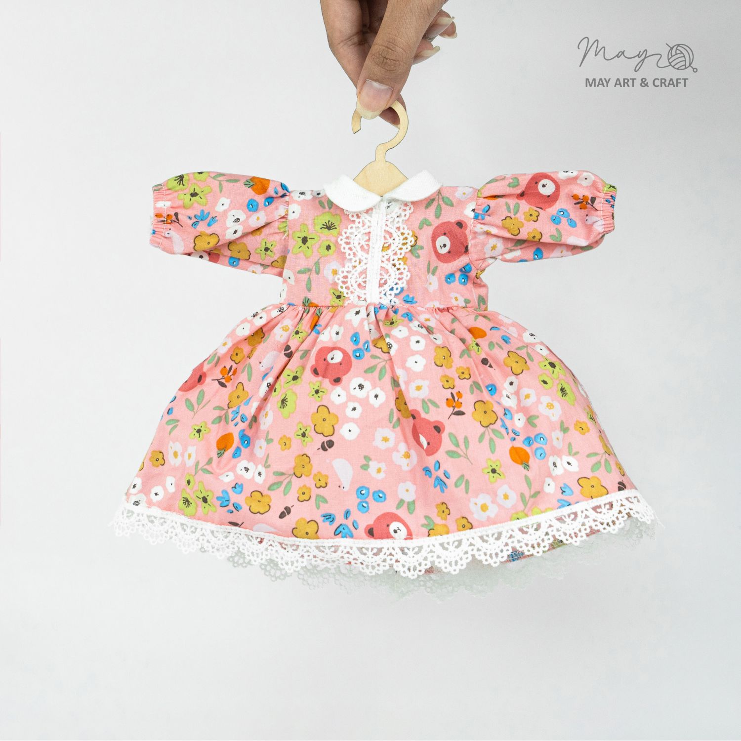 Váy xòe cổ sen phối ren cho thú bông (nhiều màu sắc hoạ tiết)