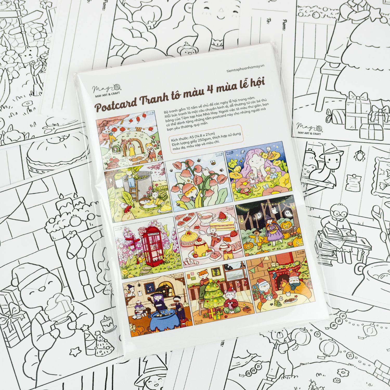 Bộ tranh tô màu postcard 4 mùa lễ hội