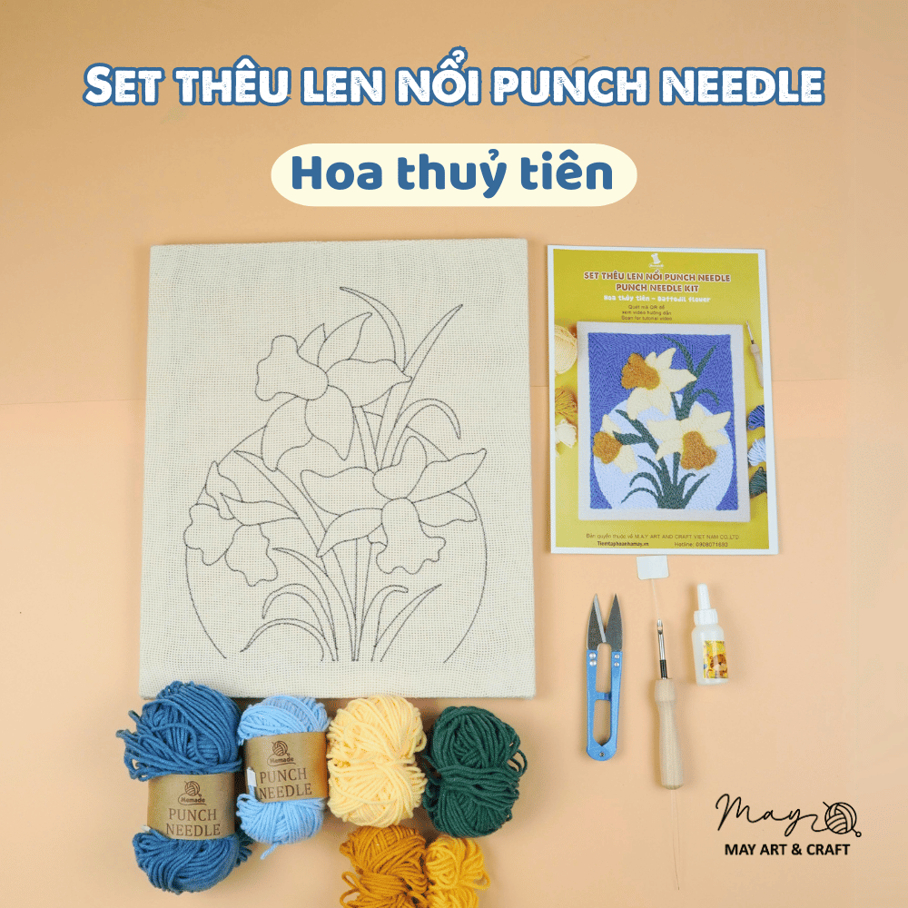 Set thêu tranh len nổi khung gỗ (punch needle) nhiều mẫu