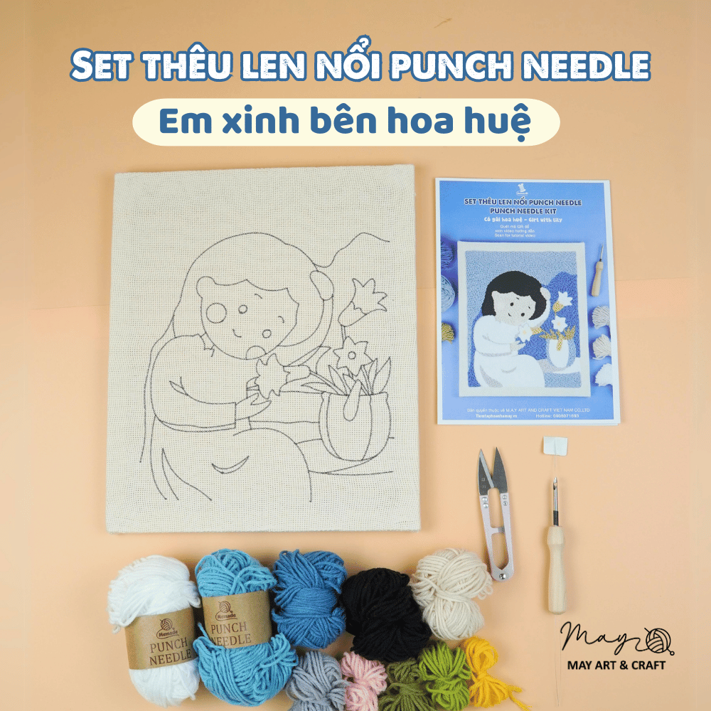 Set thêu tranh len nổi khung gỗ (punch needle) nhiều mẫu