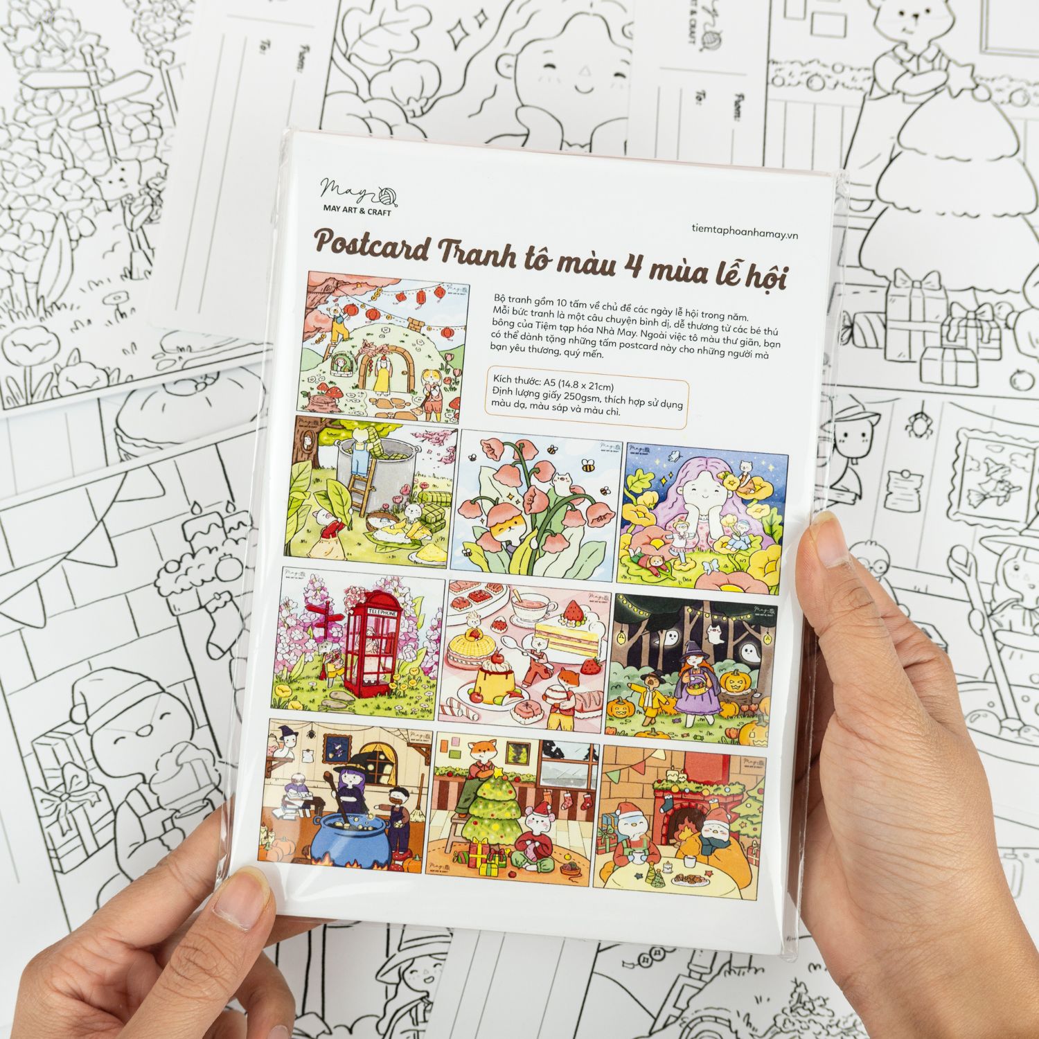 Bộ tranh tô màu postcard 4 mùa lễ hội