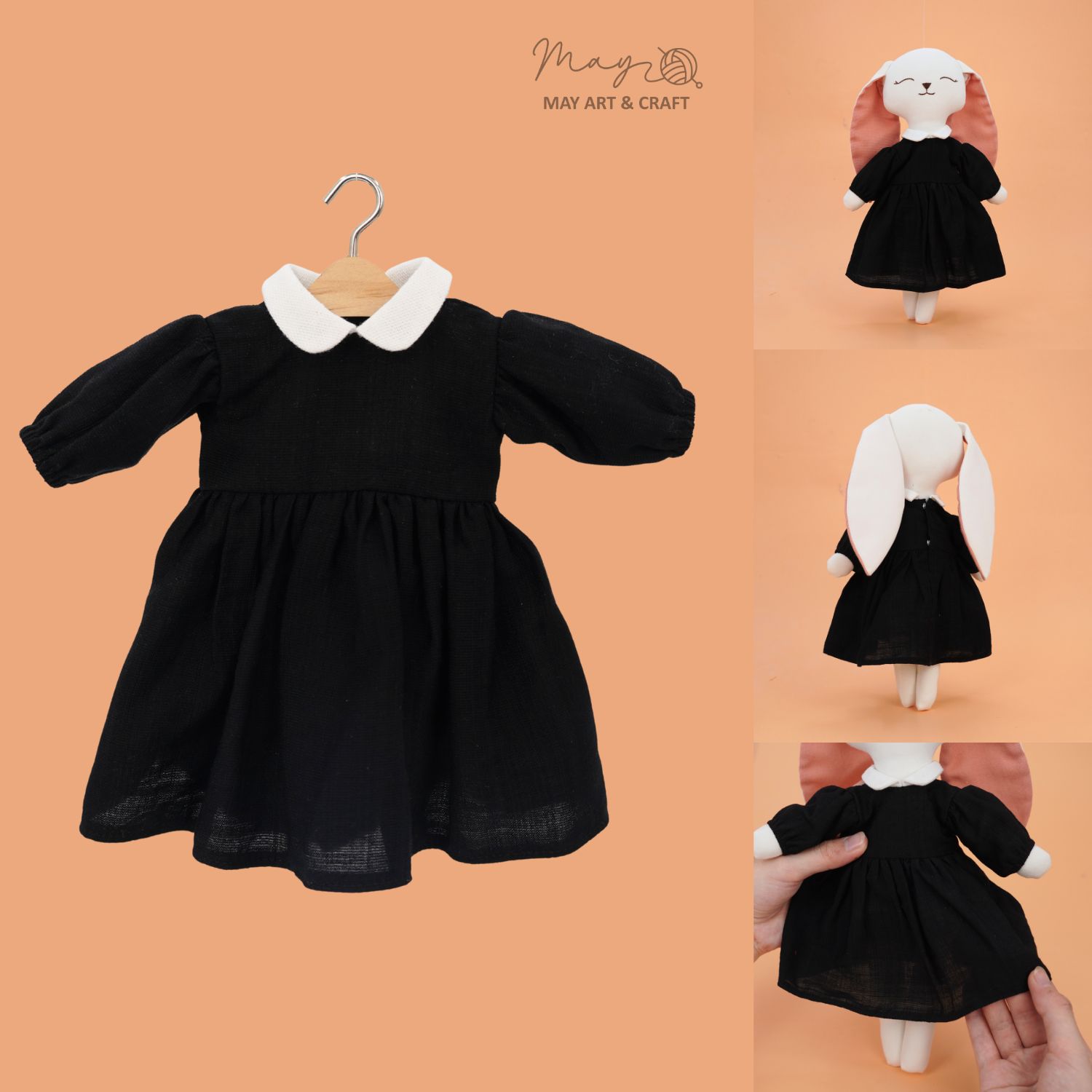 Váy xoè cổ sen màu đen cho thú bông vải