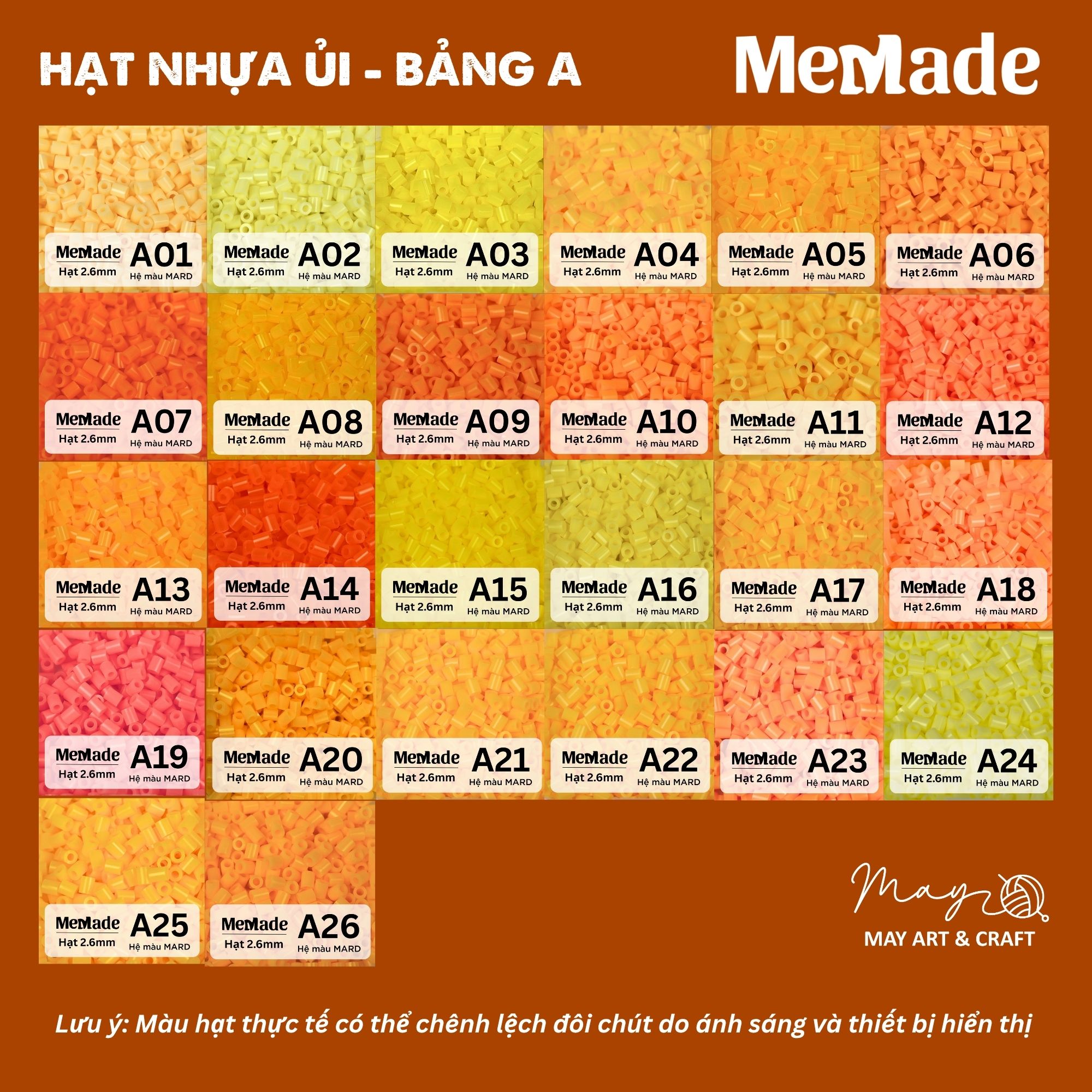 Hạt nhựa ủi refill 2.6mm hạt xịn chính hãng Memade đủ 221 mã màu, chọn lẻ theo màu