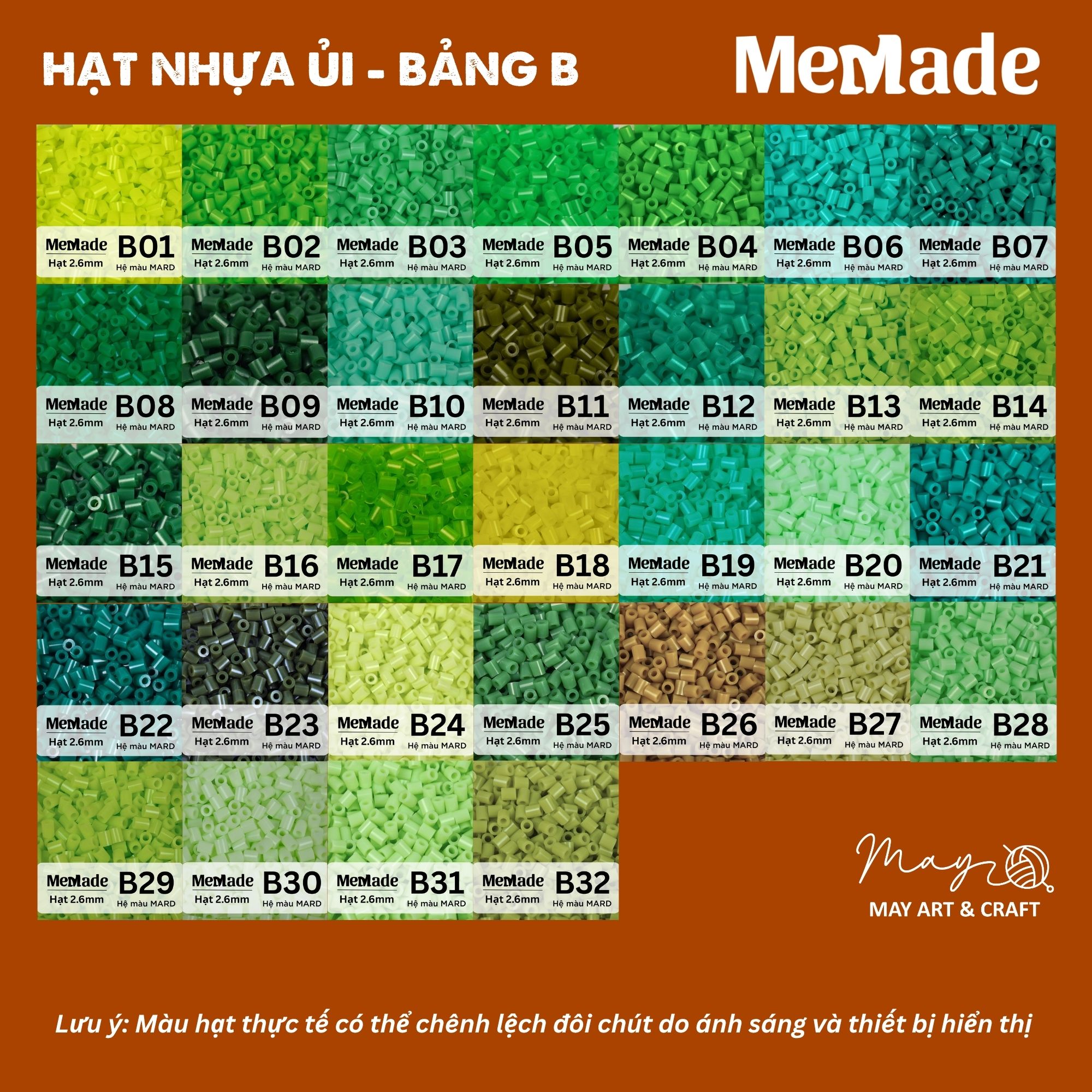 Hạt nhựa ủi refill 2.6mm hạt xịn chính hãng Memade đủ 221 mã màu, chọn lẻ theo màu