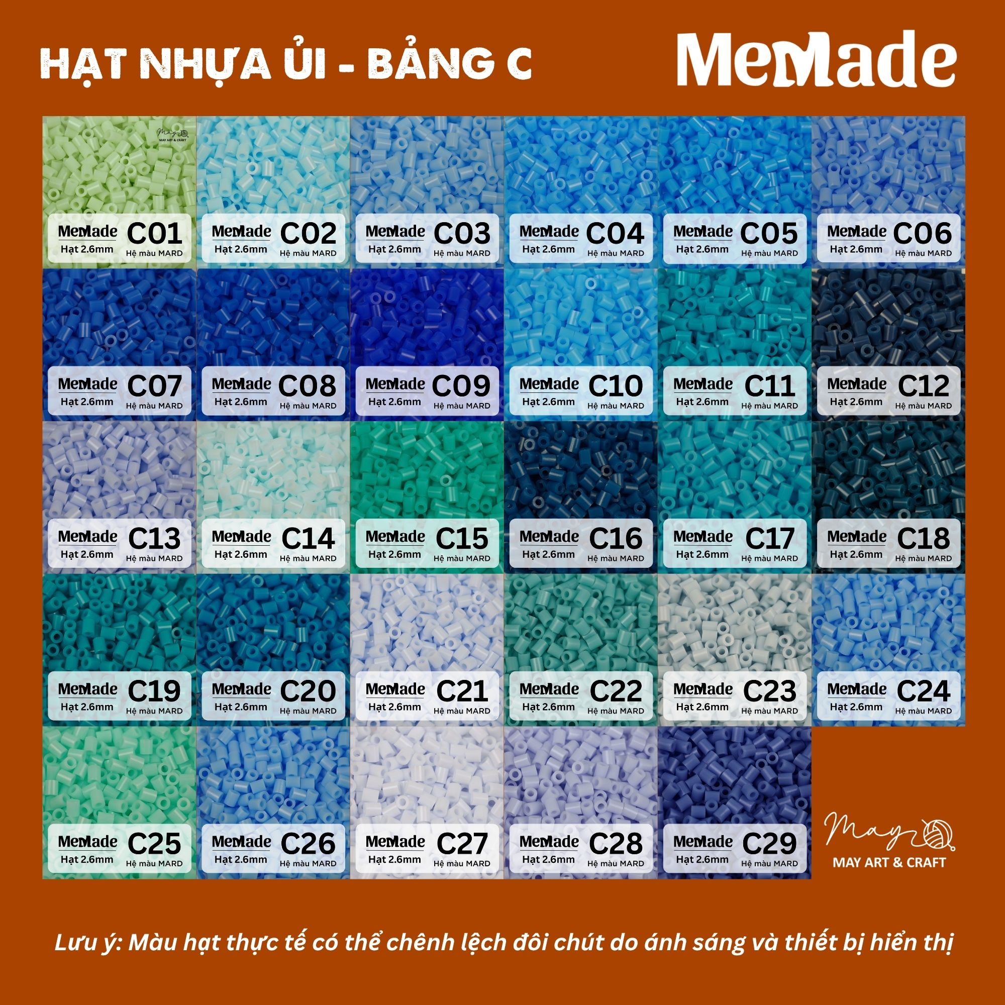 Hạt nhựa ủi refill 2.6mm hạt xịn chính hãng Memade đủ 221 mã màu, chọn lẻ theo màu