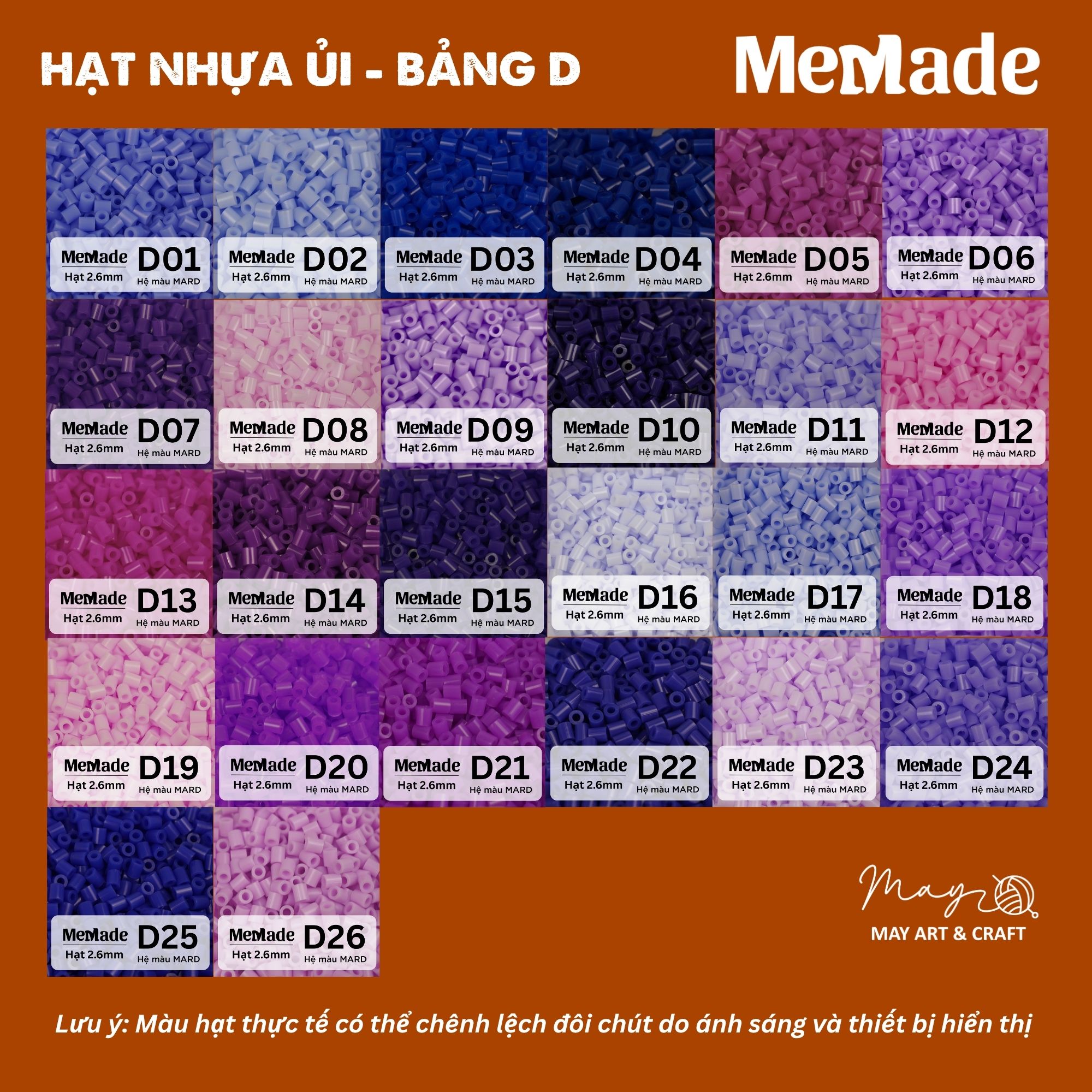 Hạt nhựa ủi refill 2.6mm hạt xịn chính hãng Memade đủ 221 mã màu, chọn lẻ theo màu