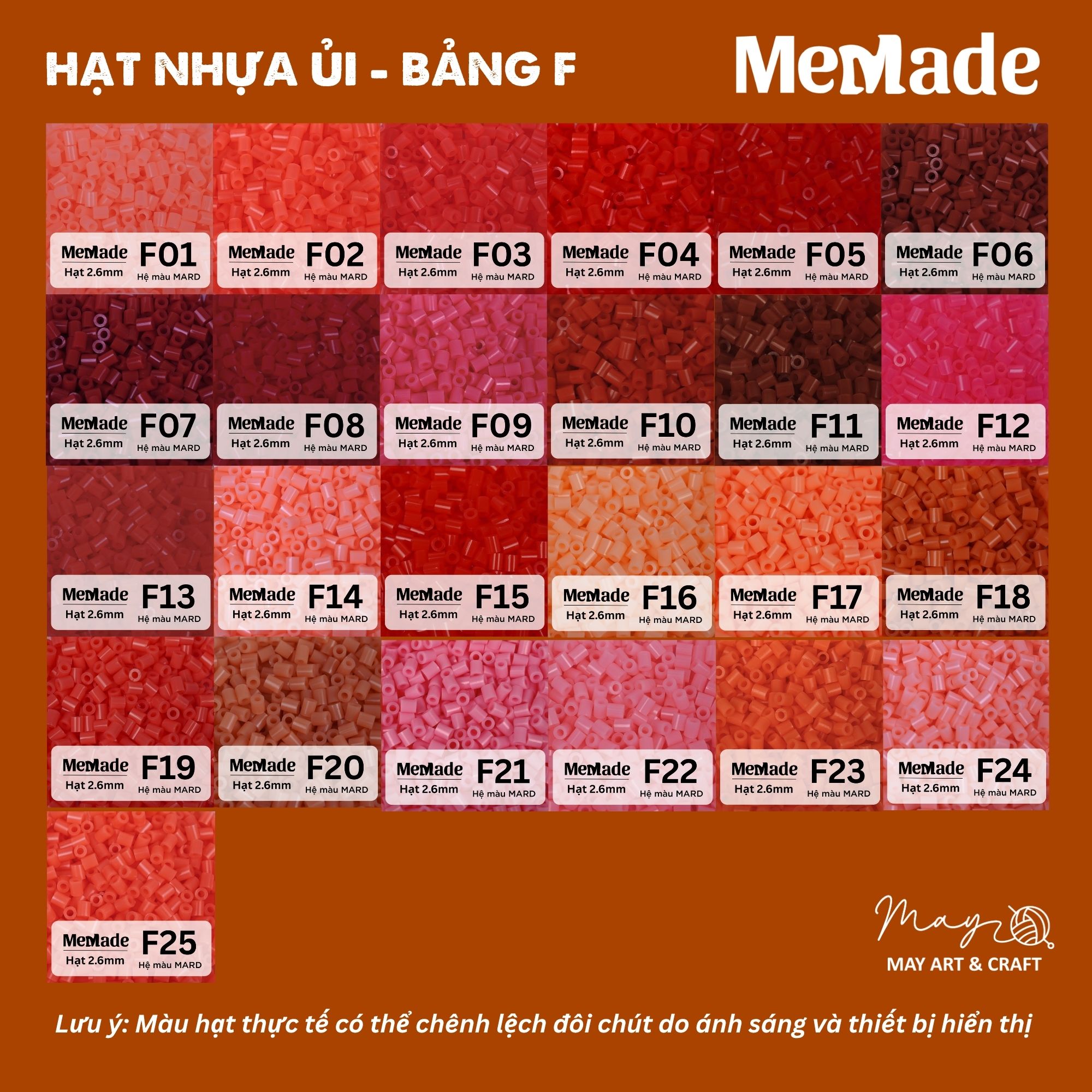 Hạt nhựa ủi refill 2.6mm hạt xịn chính hãng Memade đủ 221 mã màu, chọn lẻ theo màu