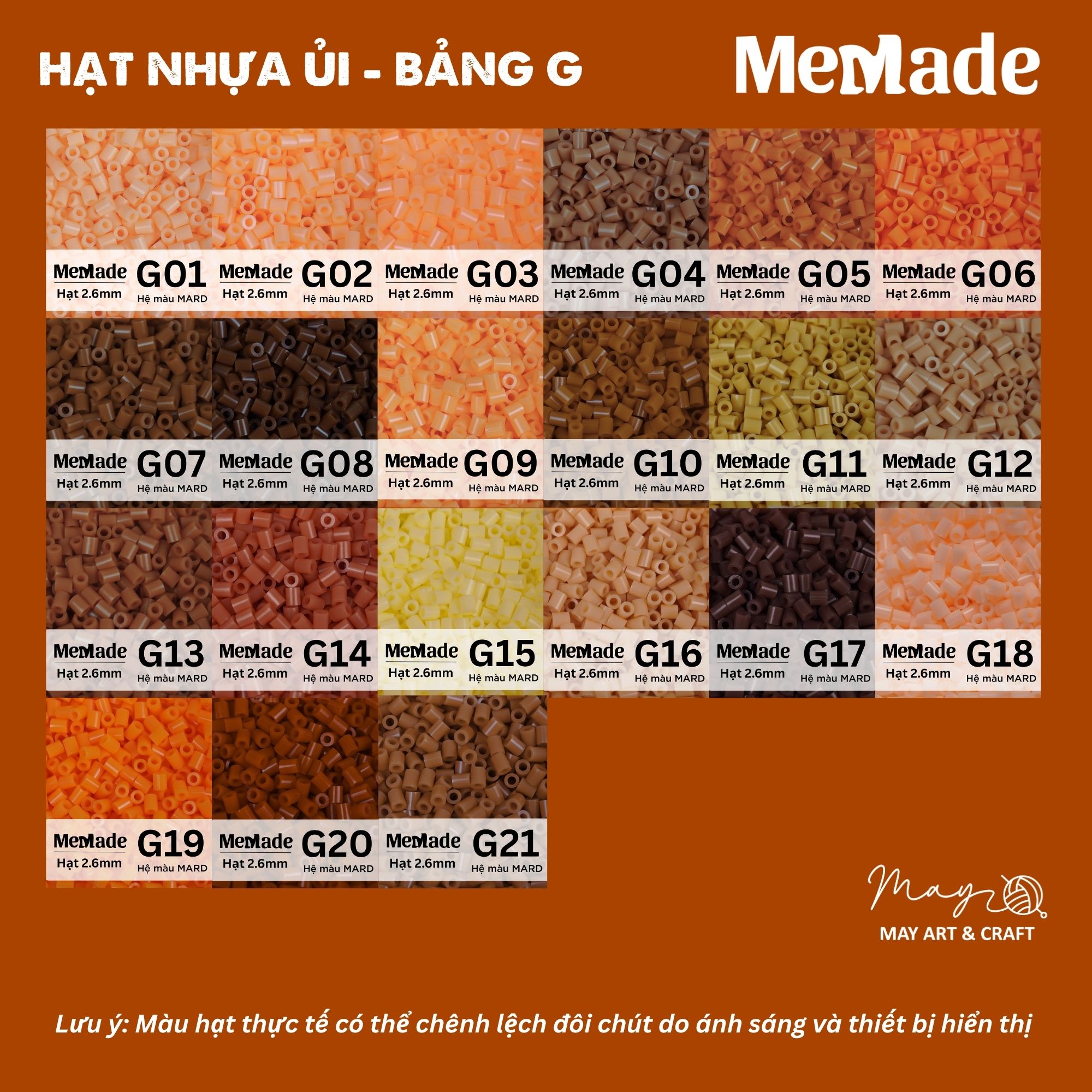 Hạt nhựa ủi refill 2.6mm hạt xịn chính hãng Memade đủ 221 mã màu, chọn lẻ theo màu