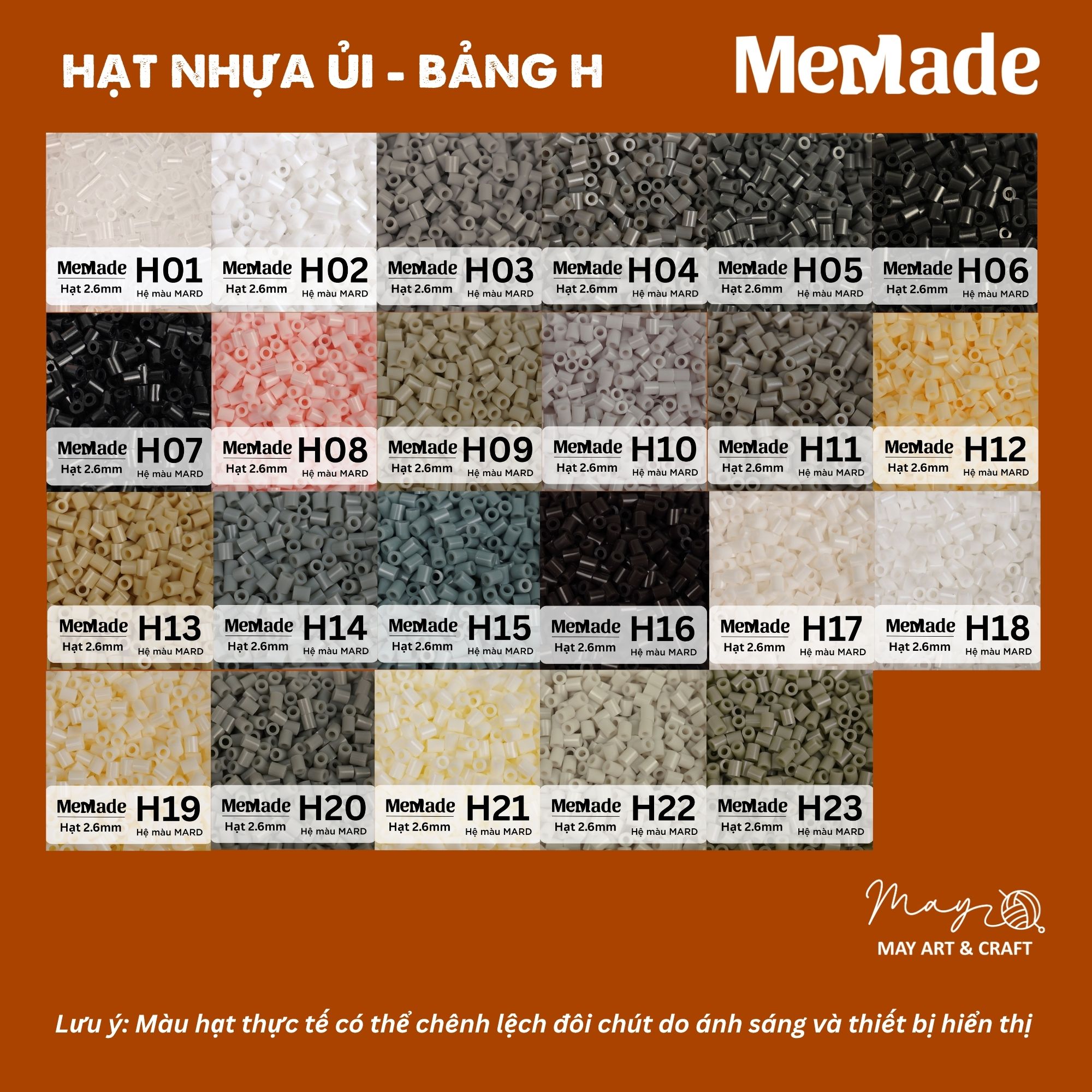 Hạt nhựa ủi refill 2.6mm hạt xịn chính hãng Memade đủ 221 mã màu, chọn lẻ theo màu