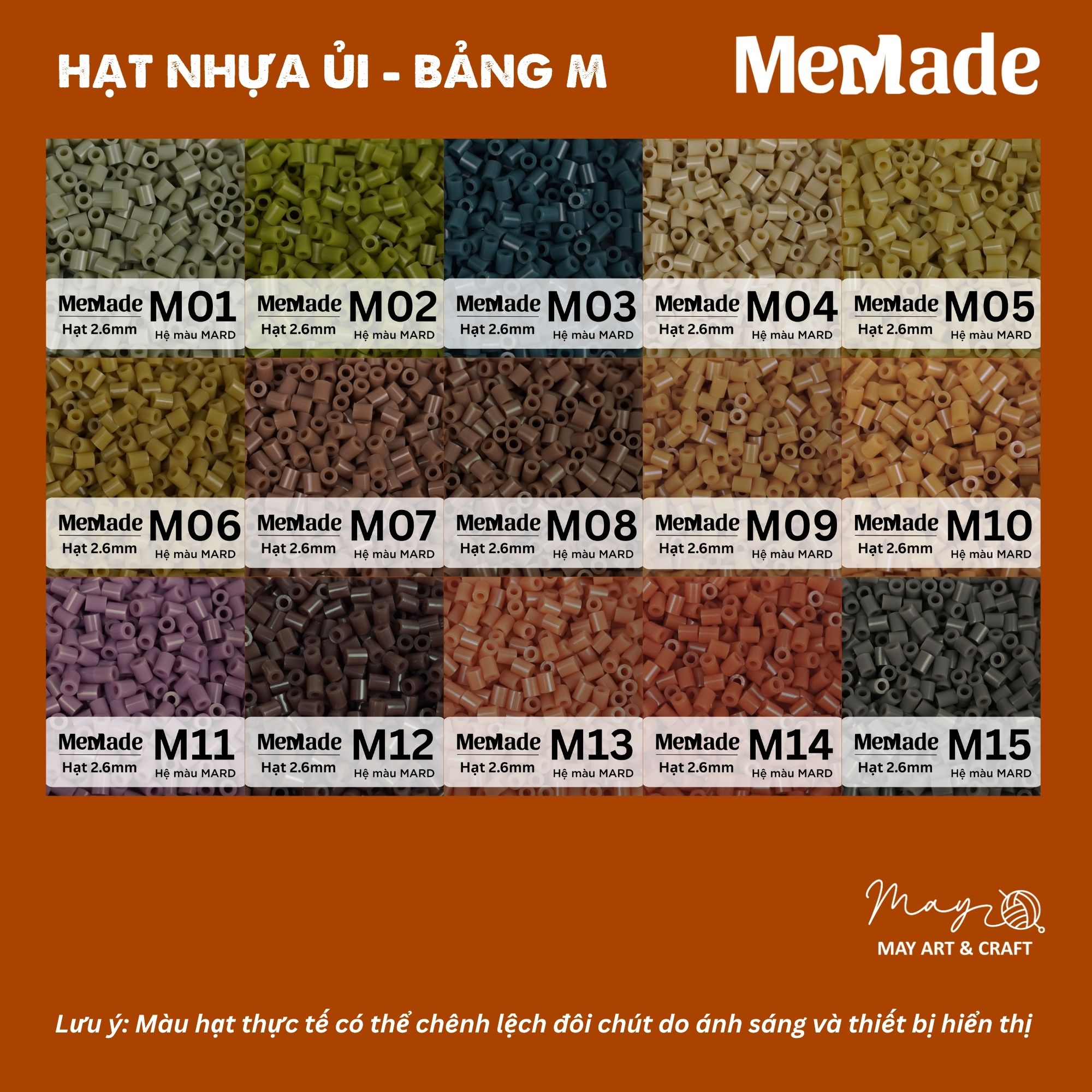 Hạt nhựa ủi refill 2.6mm hạt xịn chính hãng Memade đủ 221 mã màu, chọn lẻ theo màu