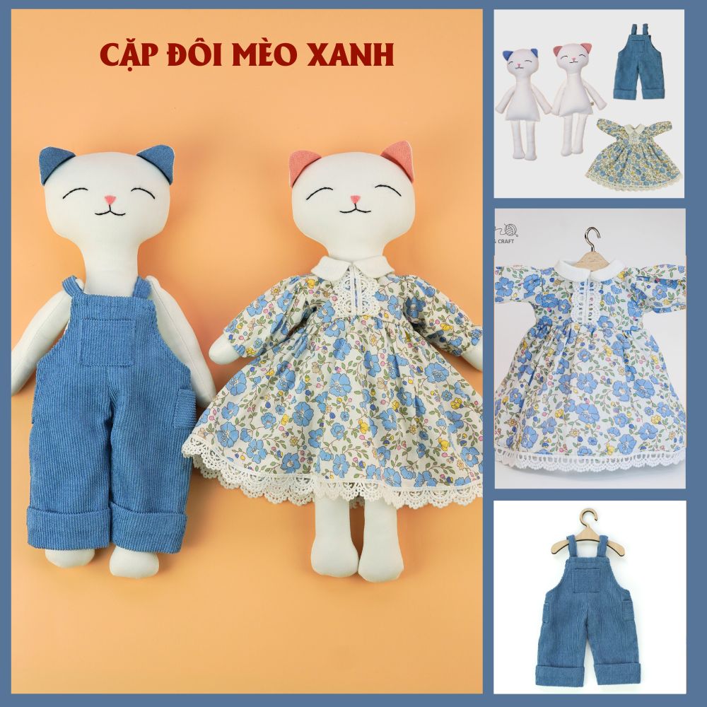 Combo thú bông vải cặp đôi mèo xanh