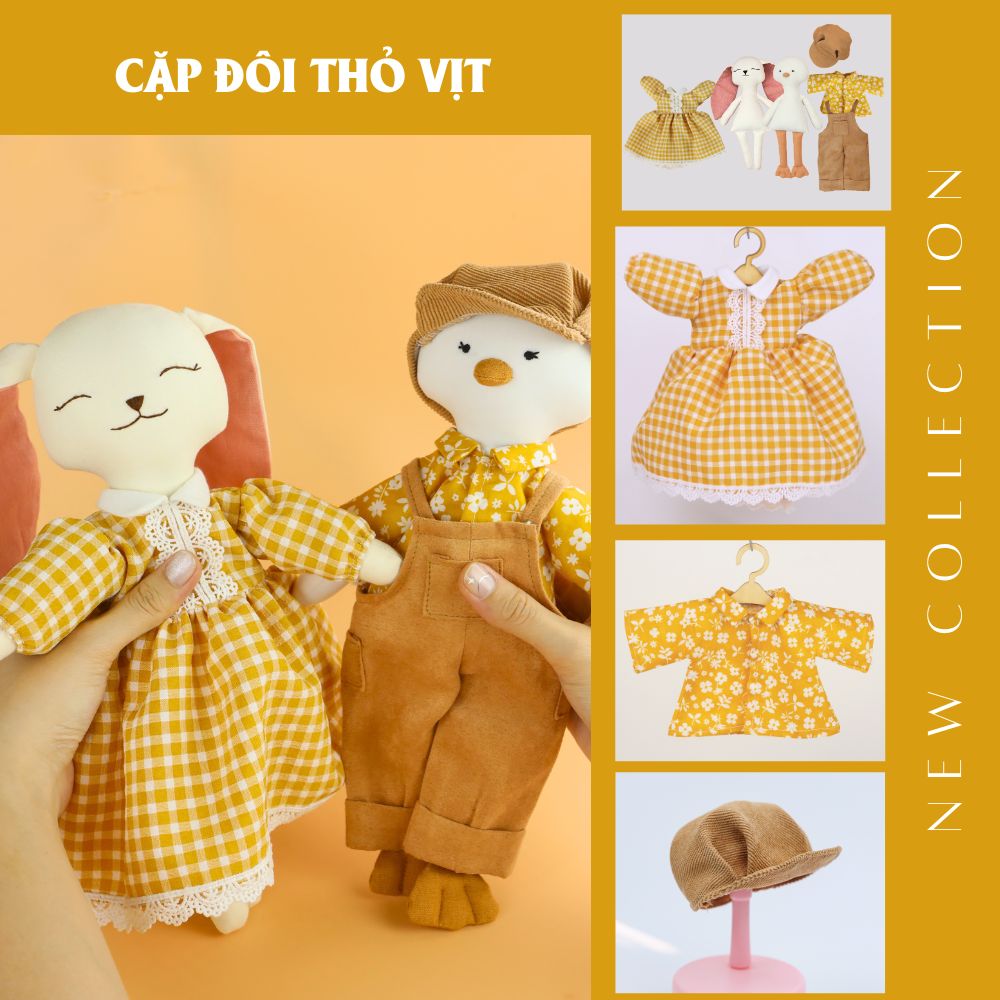 Combo thú bông vải cặp đôi thỏ vịt vàng