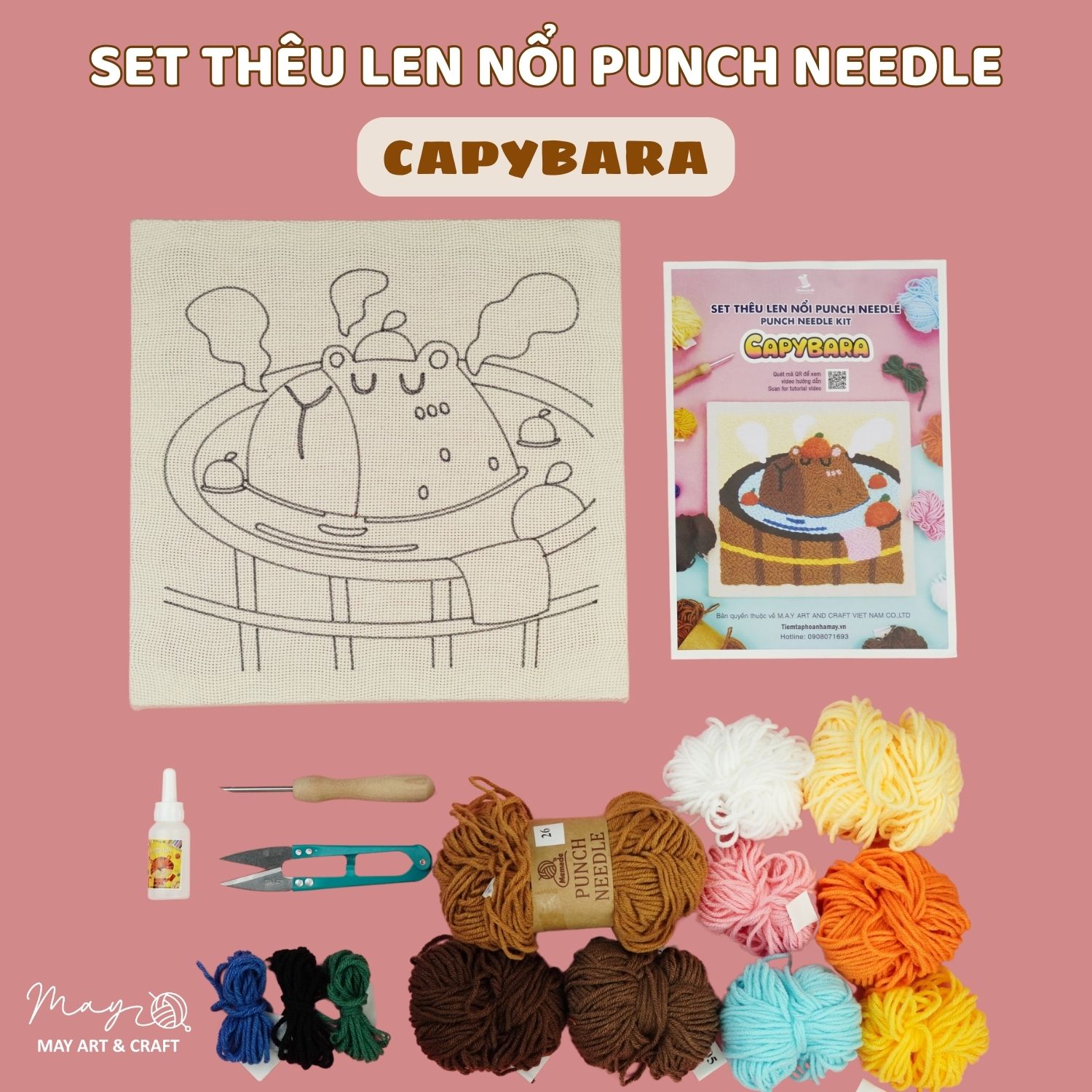 Set thêu tranh len nổi khung gỗ (punch needle) nhiều mẫu