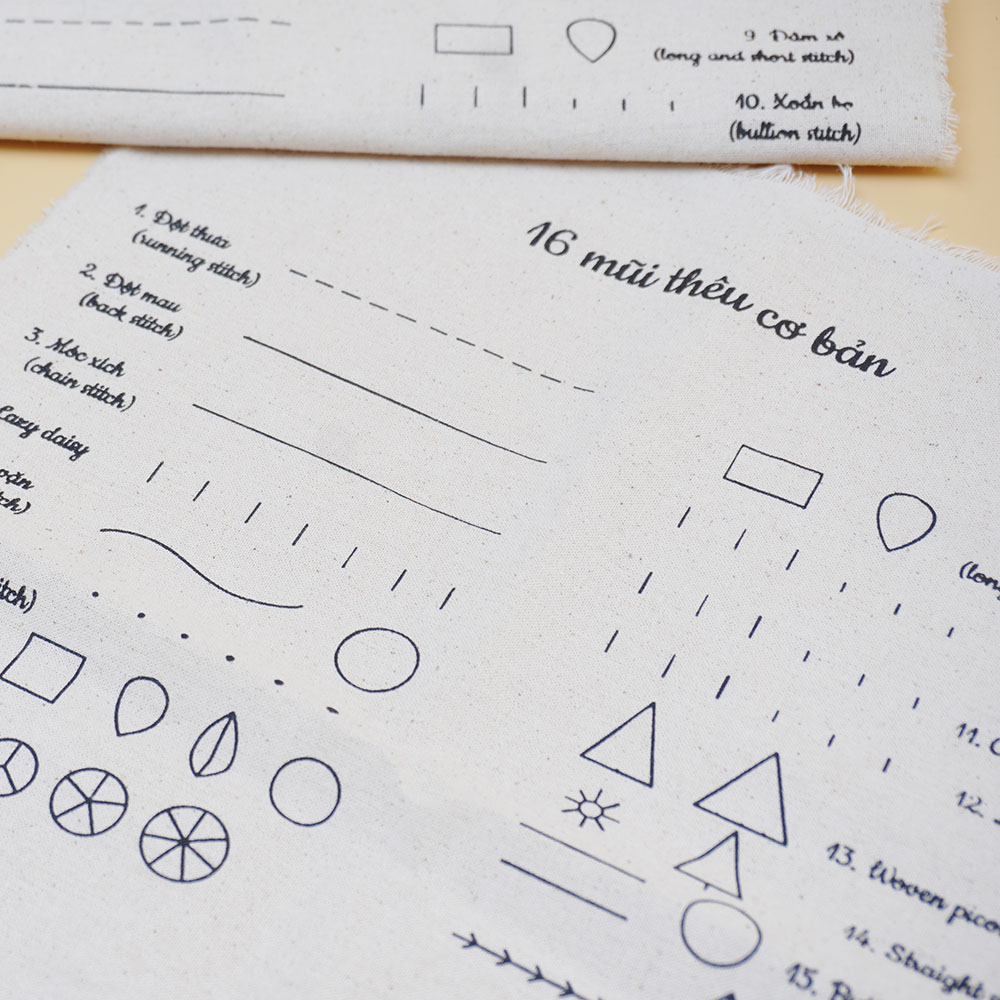 Vải tập thêu 16 mũi cơ bản (in sẵn mẫu)