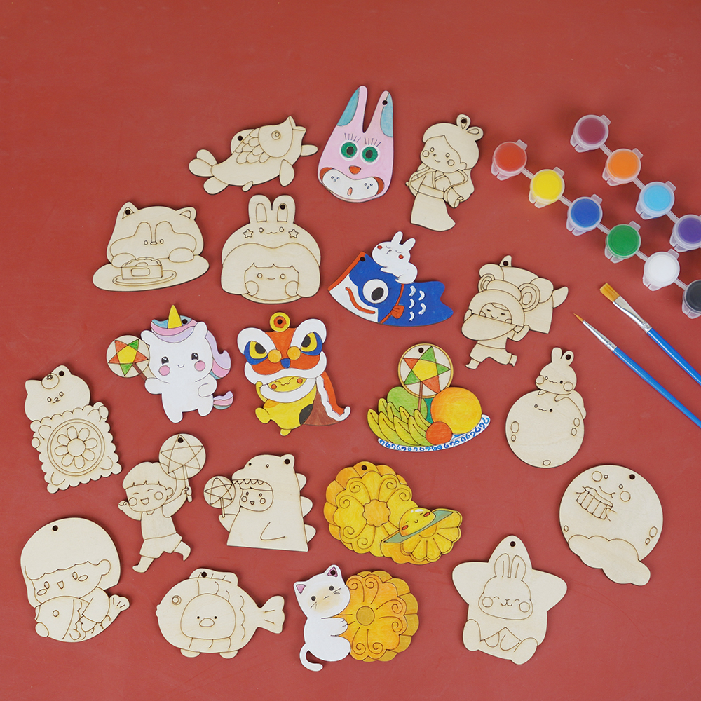 Set 20 hình gỗ tự tô màu trang trí Trung thu