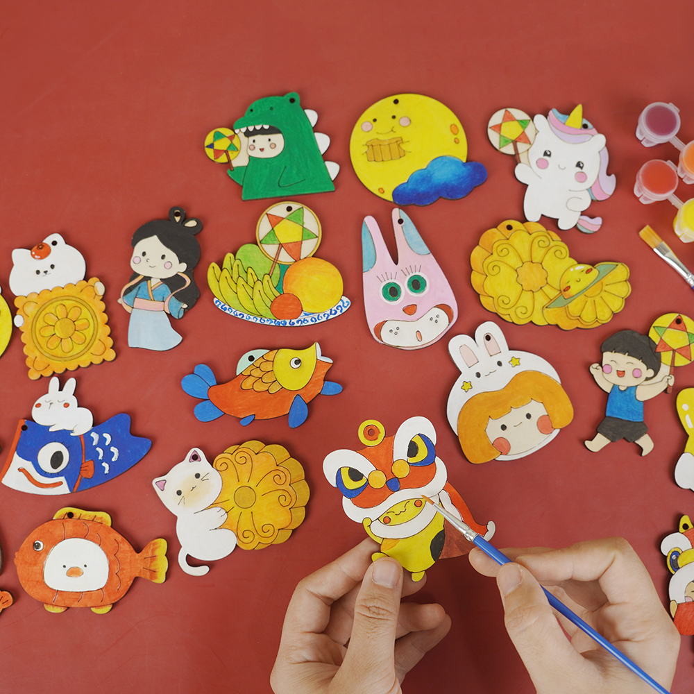 Set 20 hình gỗ tự tô màu trang trí Trung thu