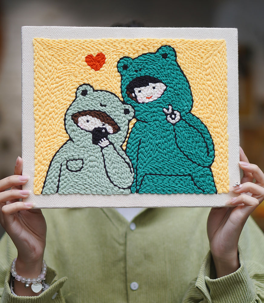 Set thêu tranh len nổi khung gỗ (punch needle) nhiều mẫu