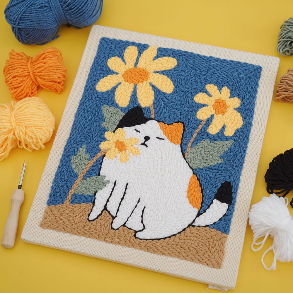 Set thêu tranh len nổi khung gỗ (punch needle) nhiều mẫu