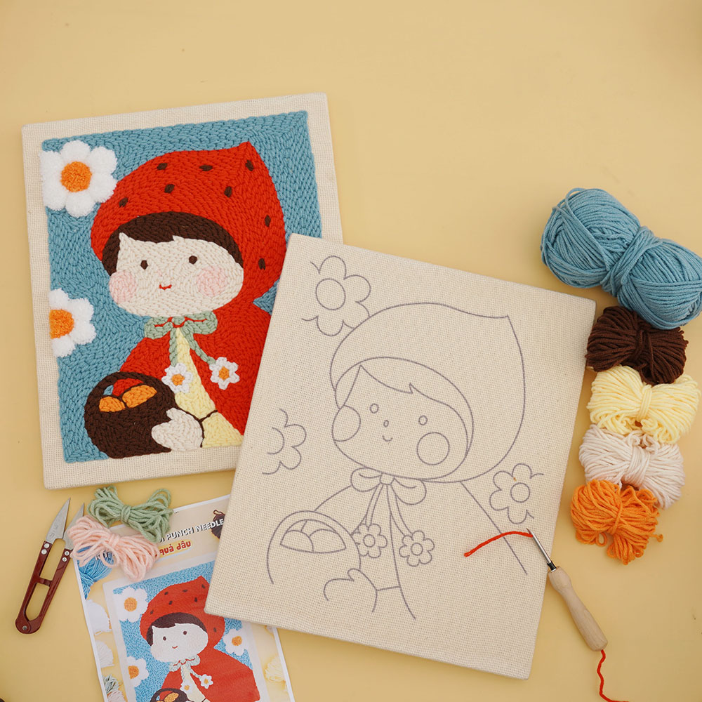 Set thêu tranh len nổi khung gỗ (punch needle) nhiều mẫu