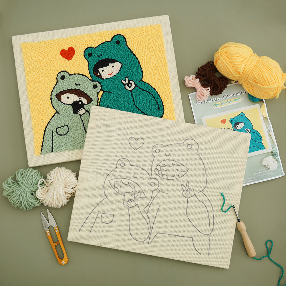 Set thêu tranh len nổi khung gỗ (punch needle) nhiều mẫu