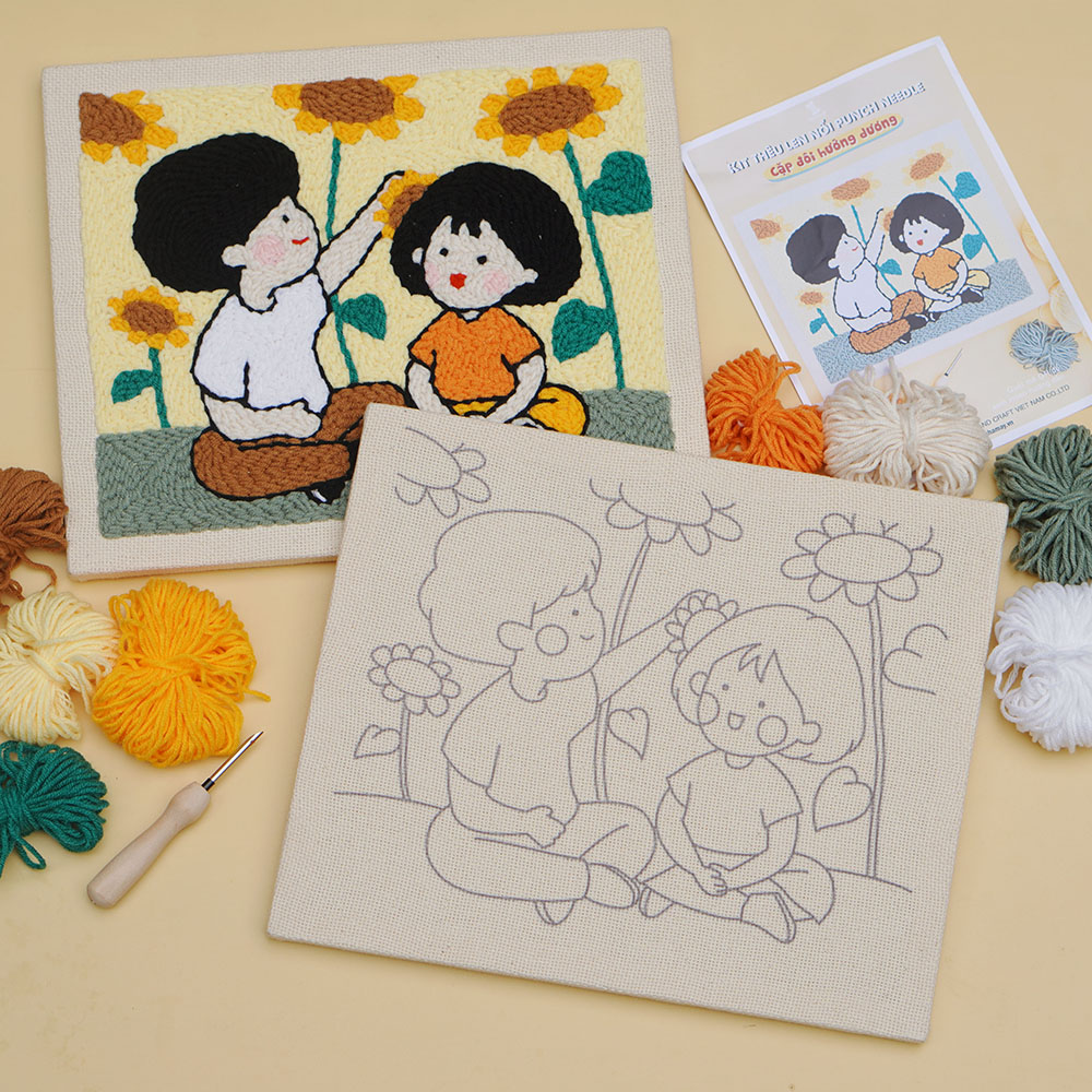 Set thêu tranh len nổi khung gỗ (punch needle) nhiều mẫu