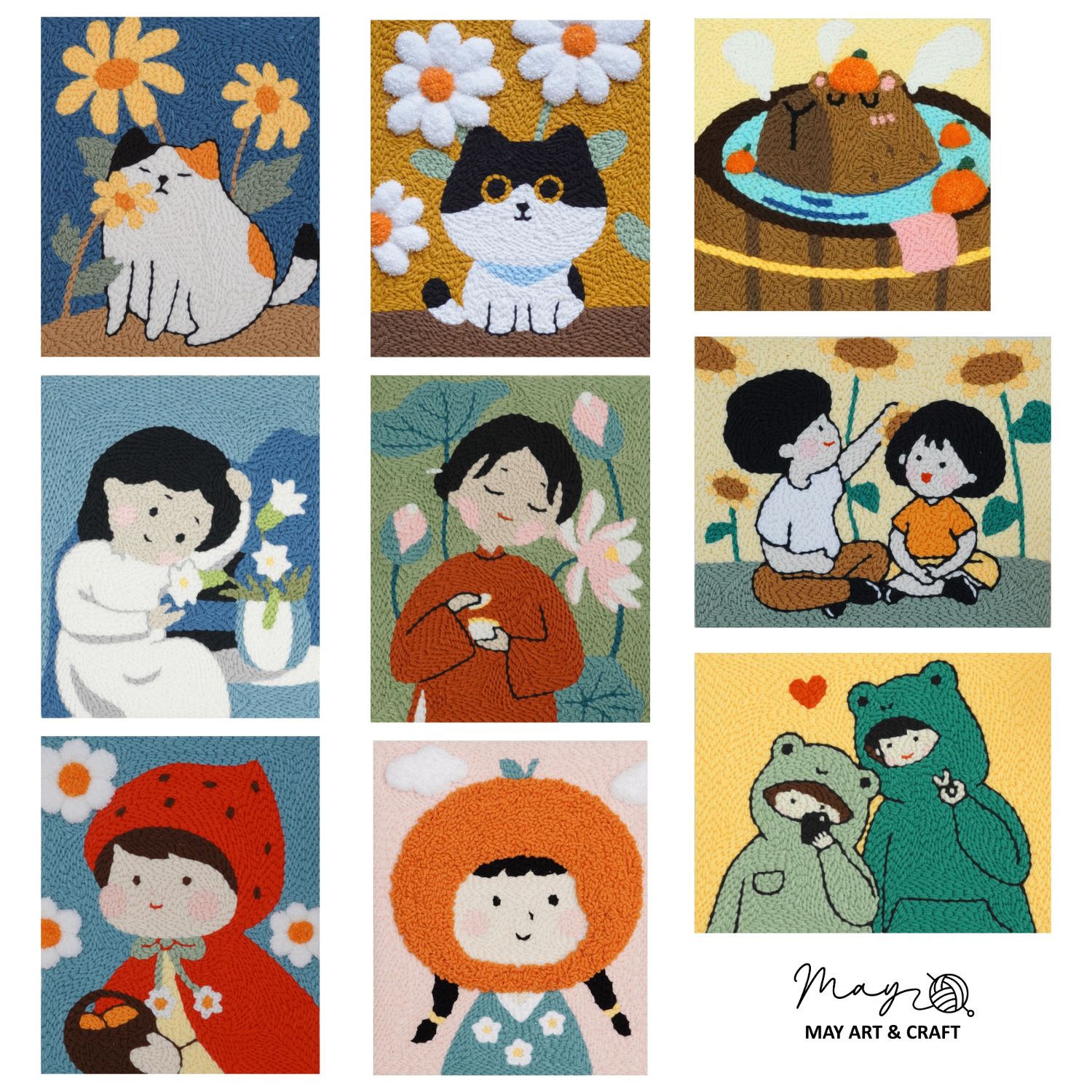 Set thêu tranh len nổi khung gỗ (punch needle) nhiều mẫu