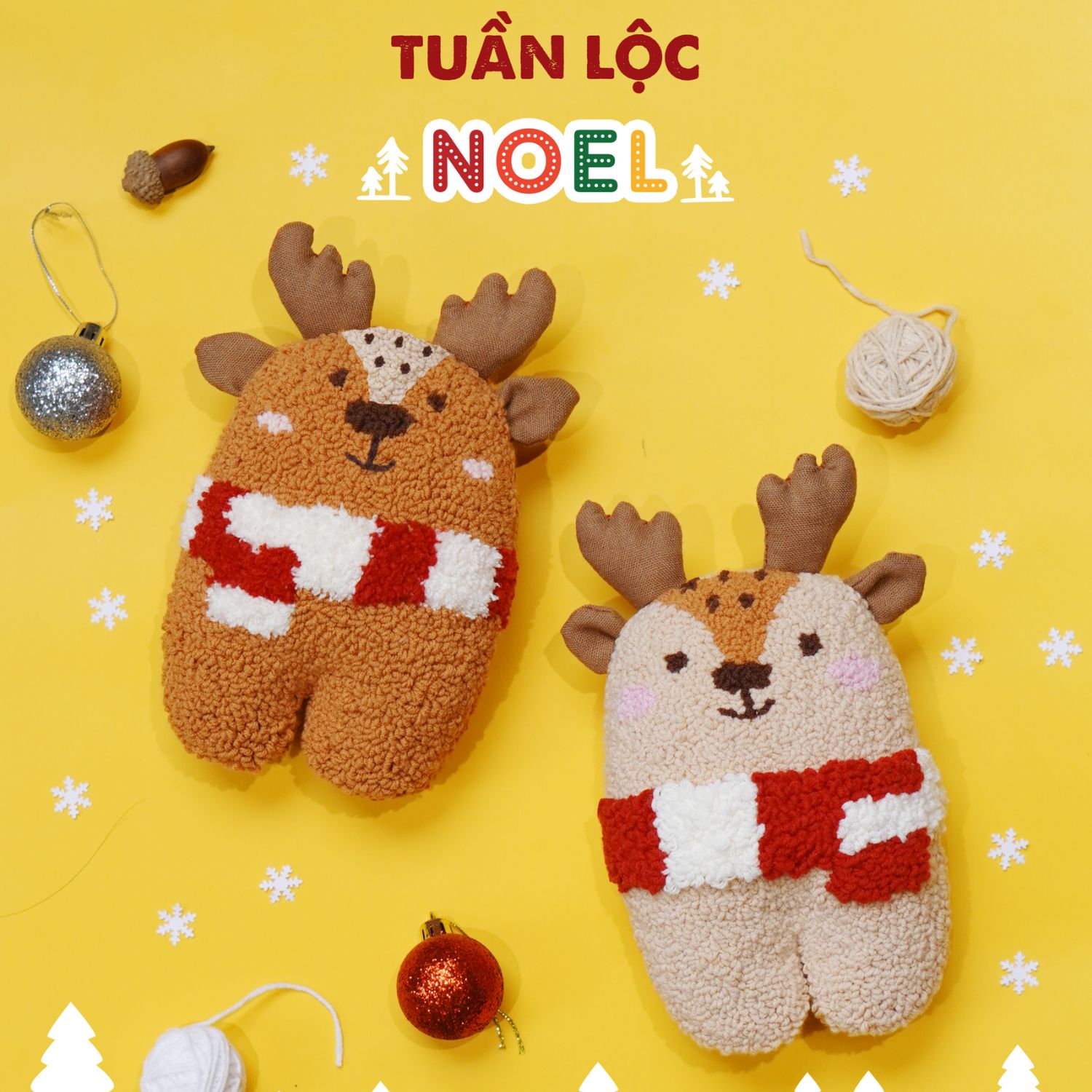 Bộ nguyên liệu làm thú bông Tuần lộc từ thêu len nổi punch needle