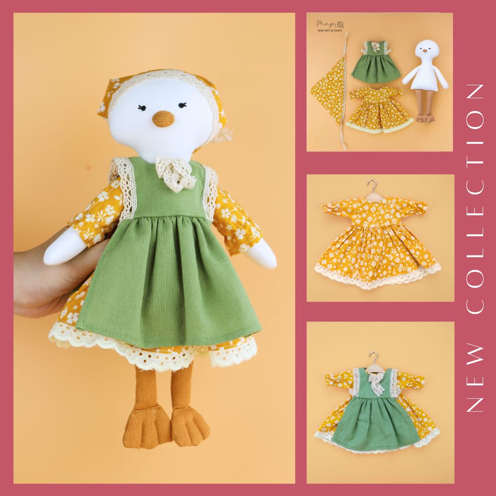 Combo thú bông vải vịt váy vàng