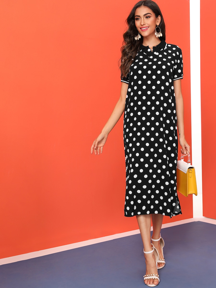 Đầm Polka Dot Đen Và Trắng Casual
