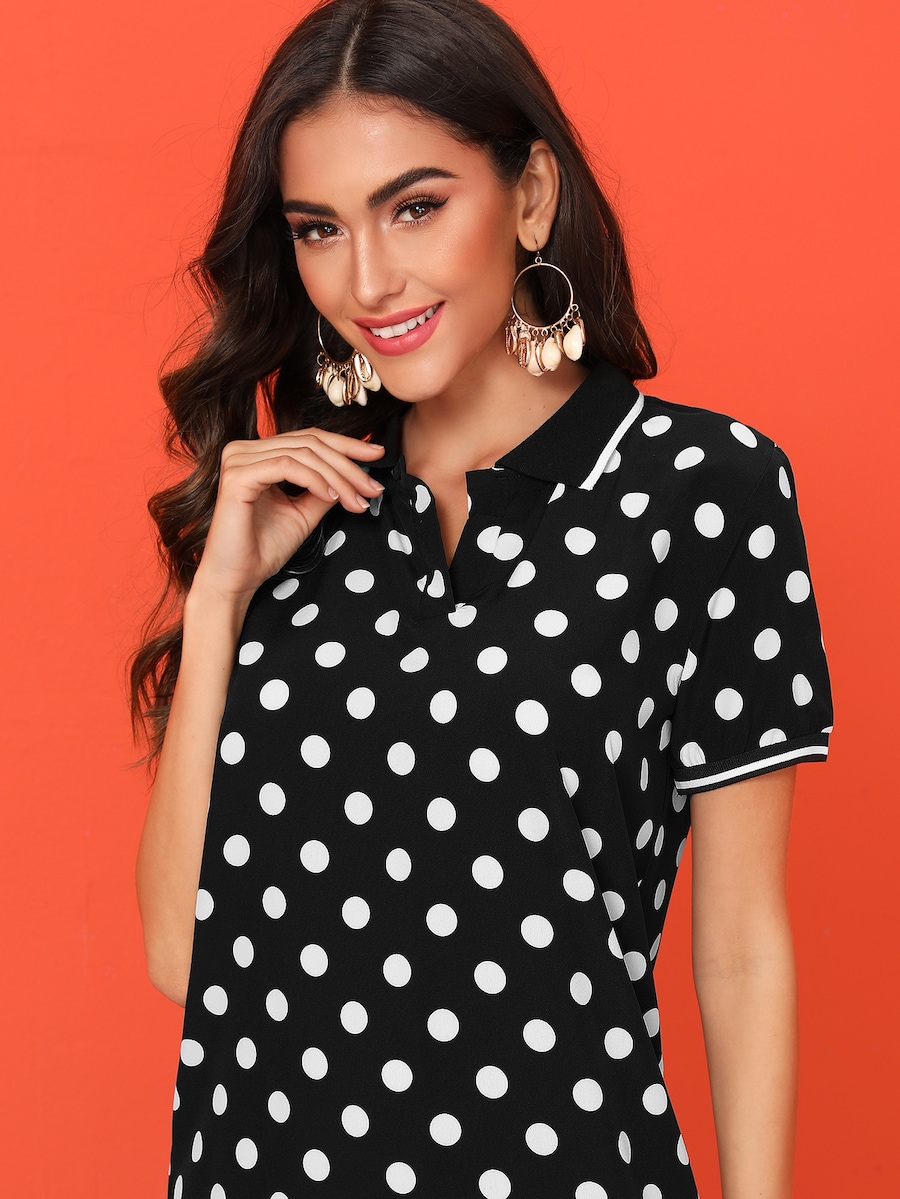 Đầm Polka Dot Đen Và Trắng Casual