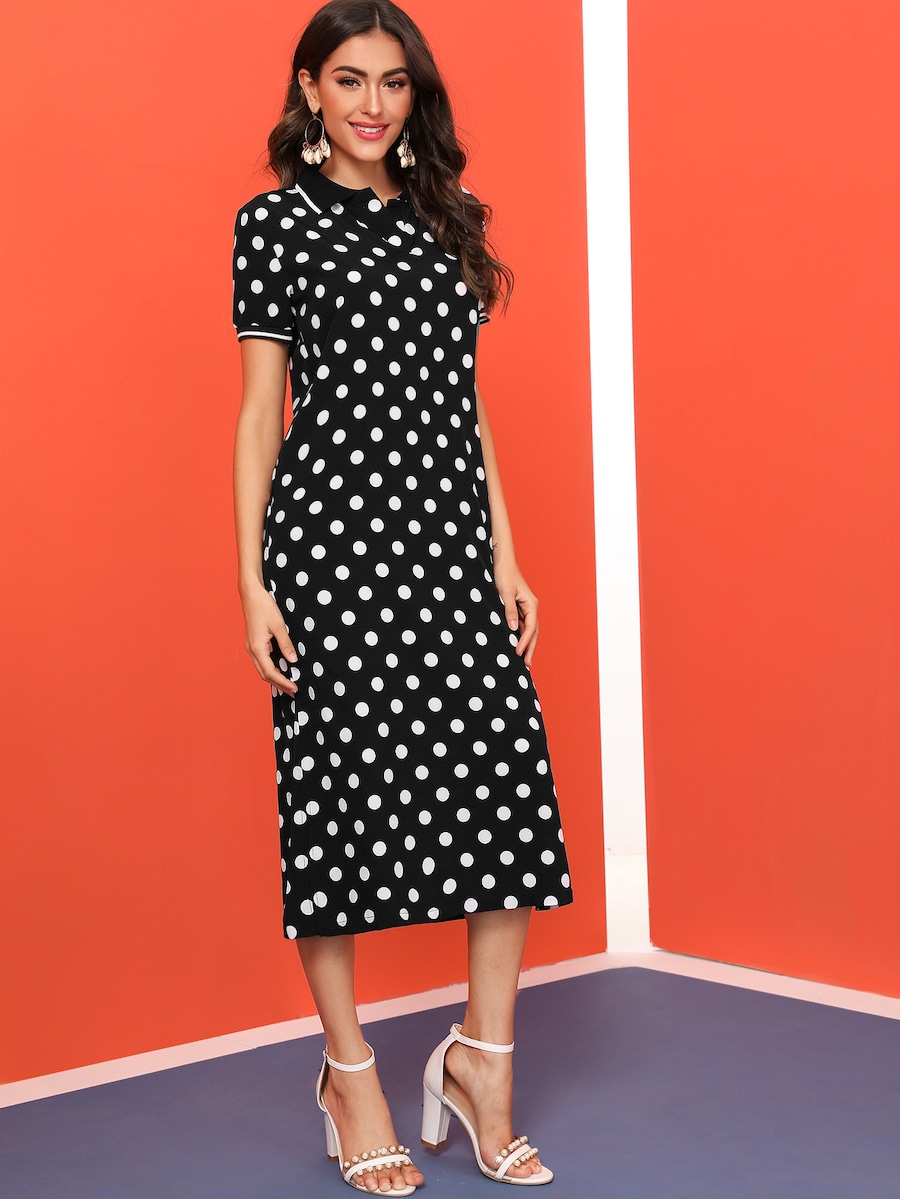 Đầm Polka Dot Đen Và Trắng Casual