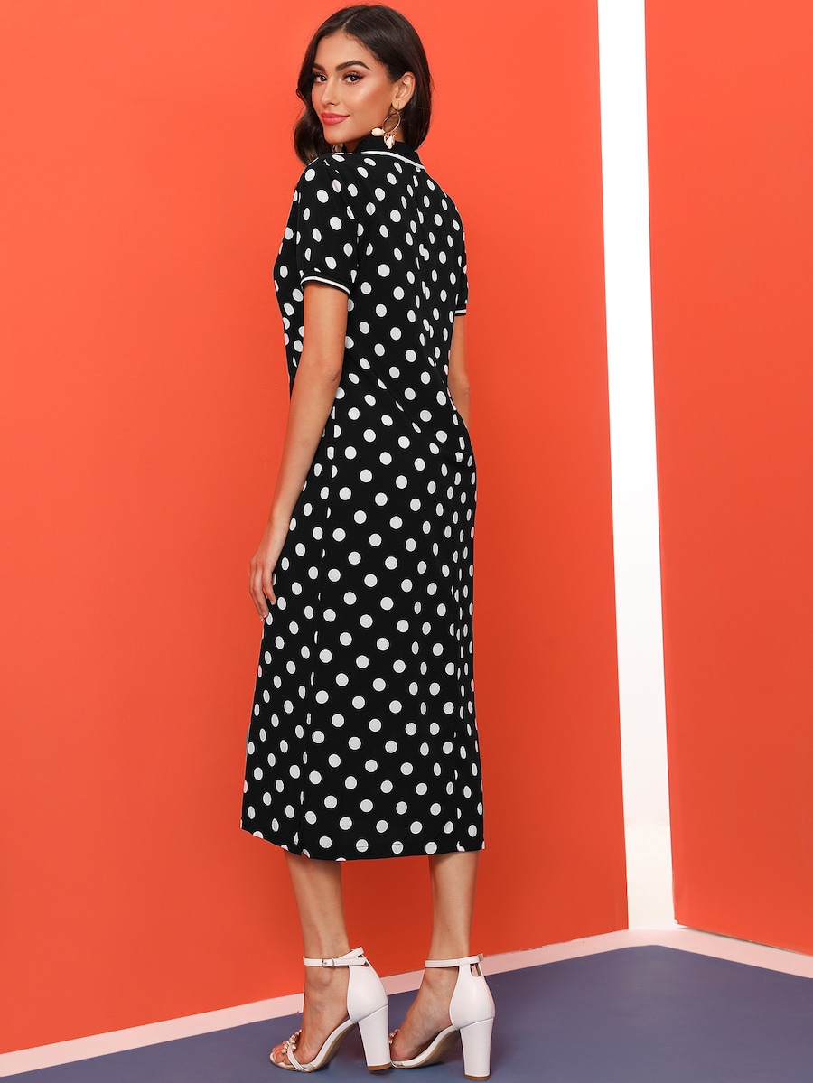 Đầm Polka Dot Đen Và Trắng Casual