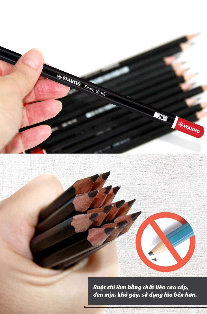 Bộ 3 cây bút chì gỗ STABILO Exam Grade 288 thân đen đầu đỏ (PC288-HB-C3)