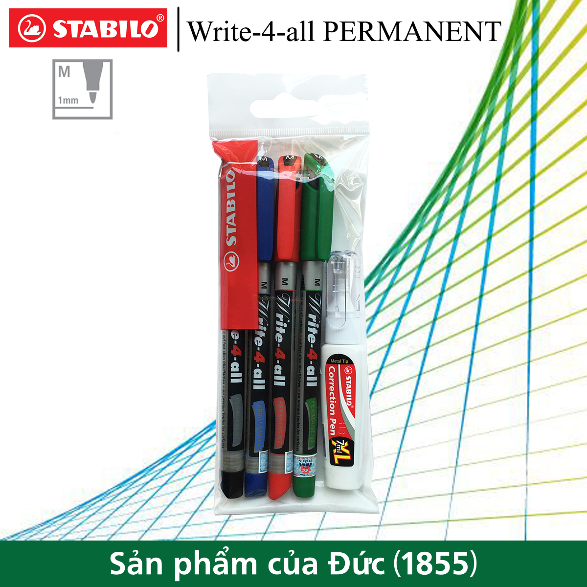 Bộ 4 bút kỹ thuật STABILO Write-4-All PERMANENT M 1.0mm AP146M