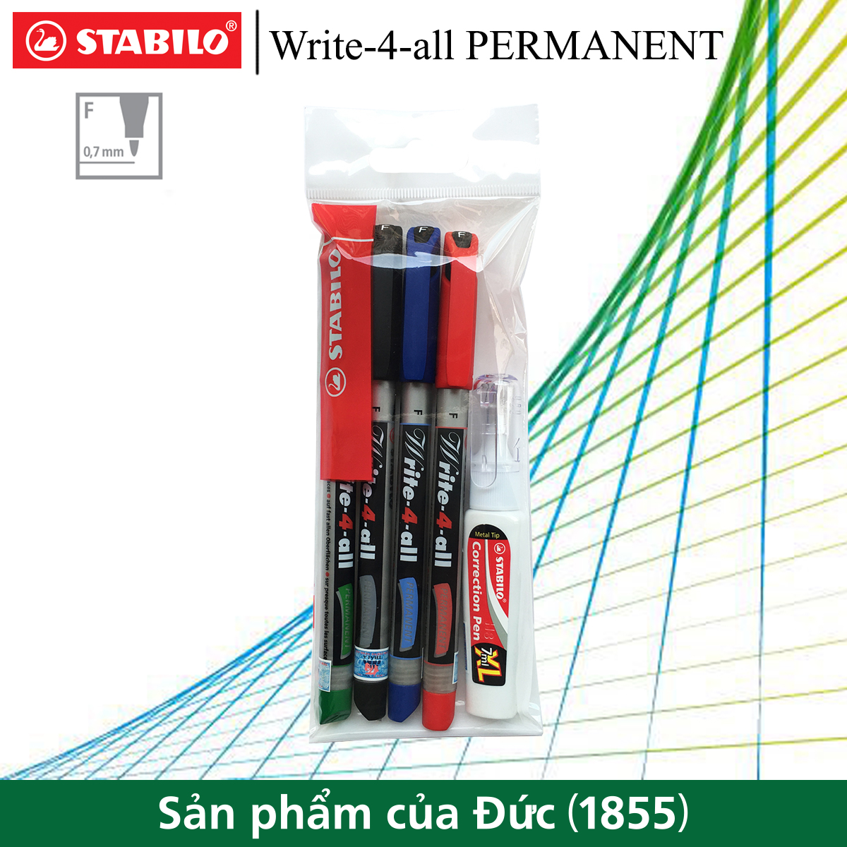 Bộ 4 bút kỹ thuật STABILO Write-4-All PERMANENT F 0.7mm AP156F