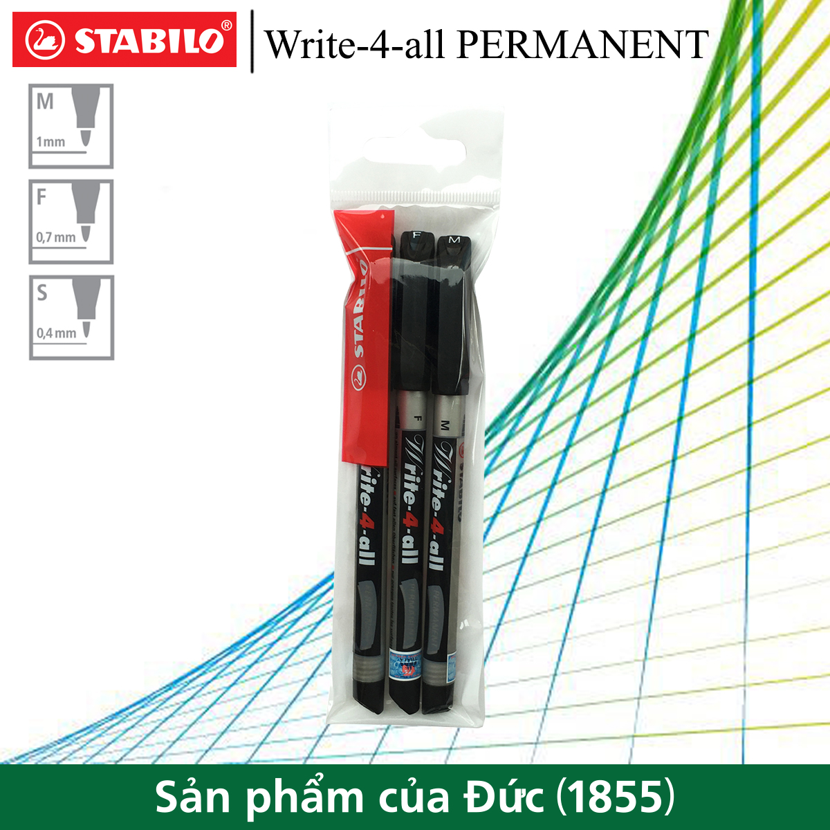 Bộ 3 bút kỹ thuật STABILO Write-4-all PERMANENT M/F/S (3 nét/màu)