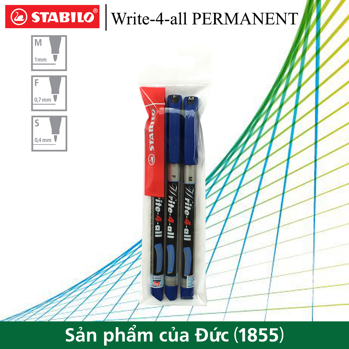 Bộ 3 bút kỹ thuật STABILO Write-4-all PERMANENT M/F/S (3 nét/màu)