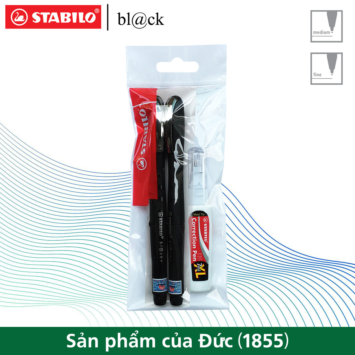 Bộ 2 bút bi ký STABILO bl@ck nét M/F 0.7/1.0mm